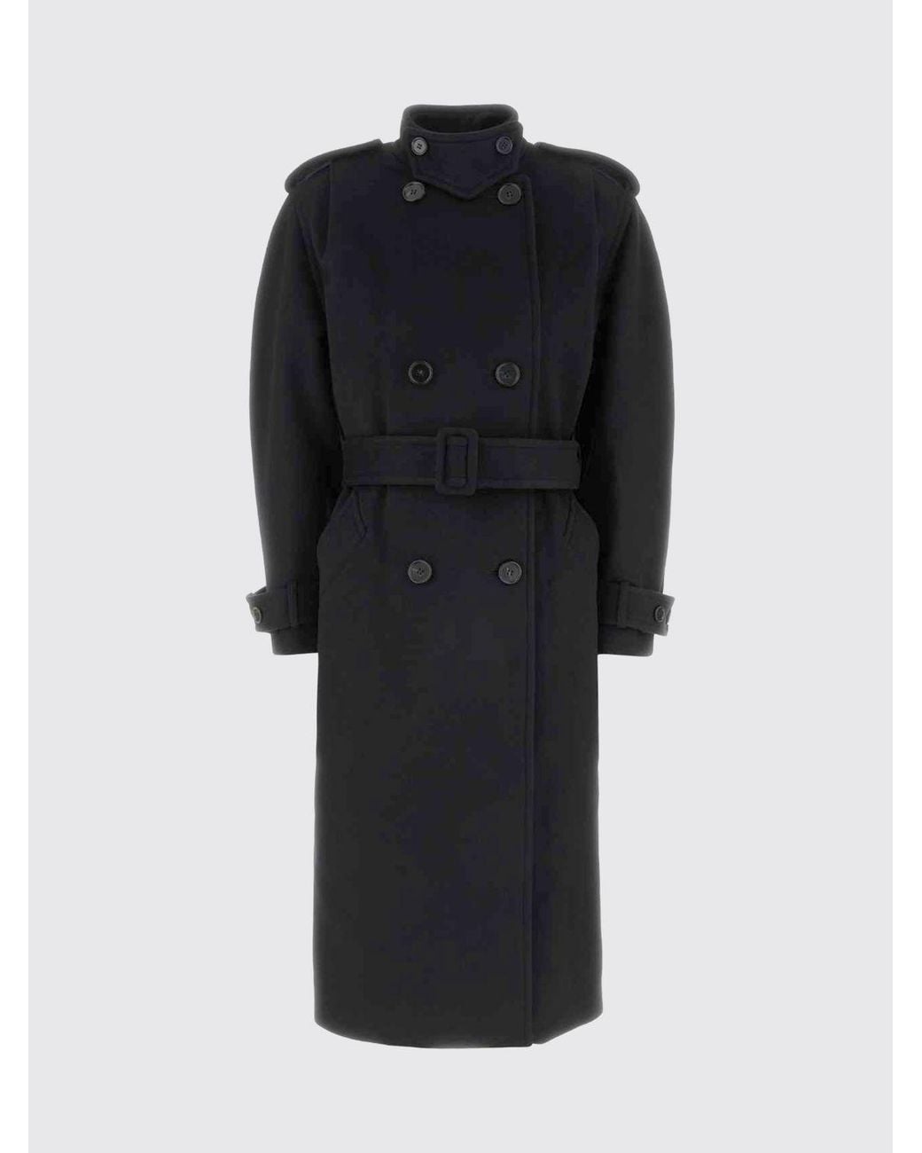 Chloé Blue Chlo&Eacute Long Double-Breasted Virgin Wool Coat With Belt And High Neck