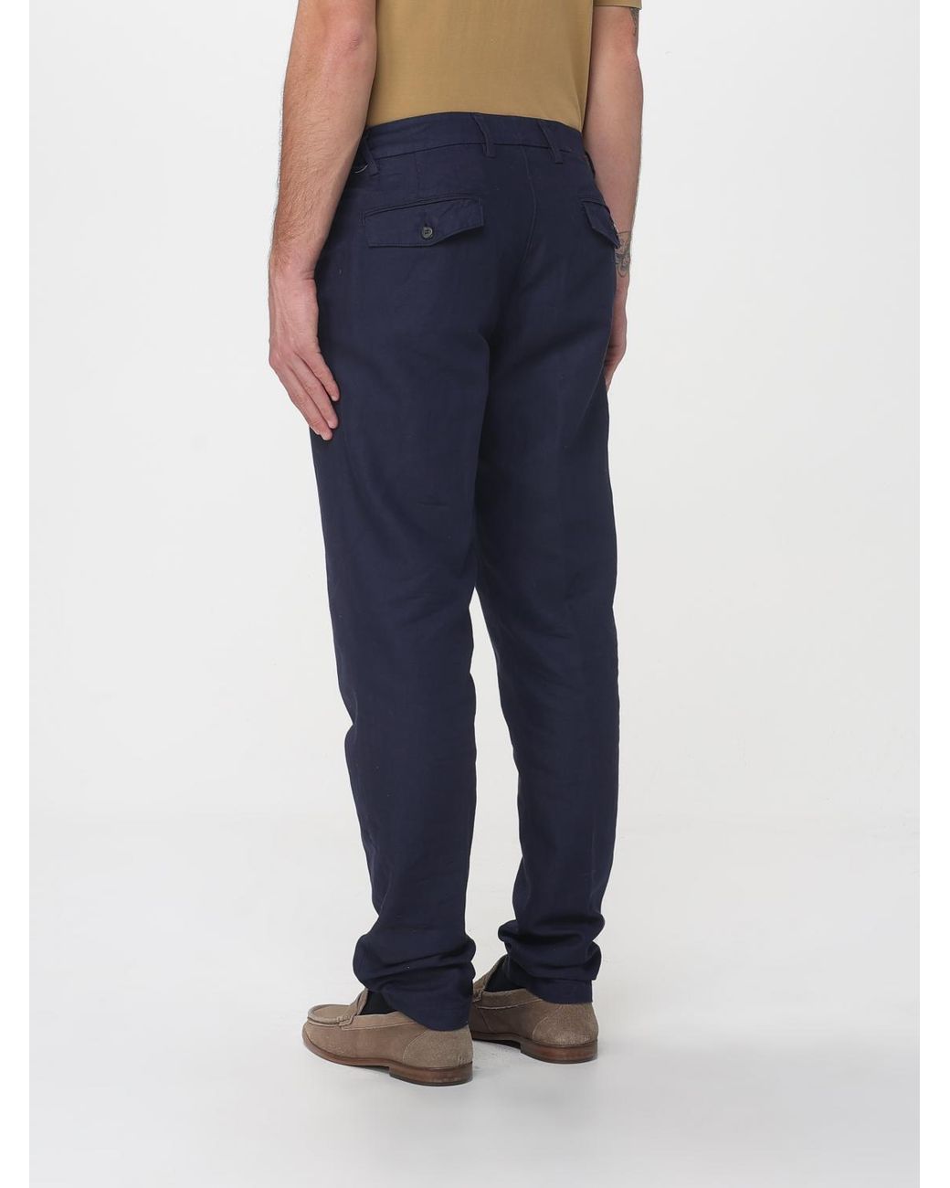 Eleventy Blue Cotton And Linen Slim Fit Trousers for men