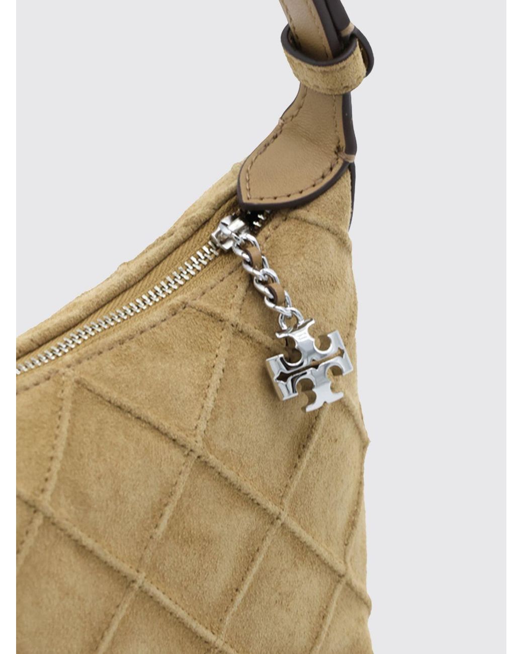 Tory Burch Metallic Fleming Mini Suede Shoulder Bag With Double T Logo
