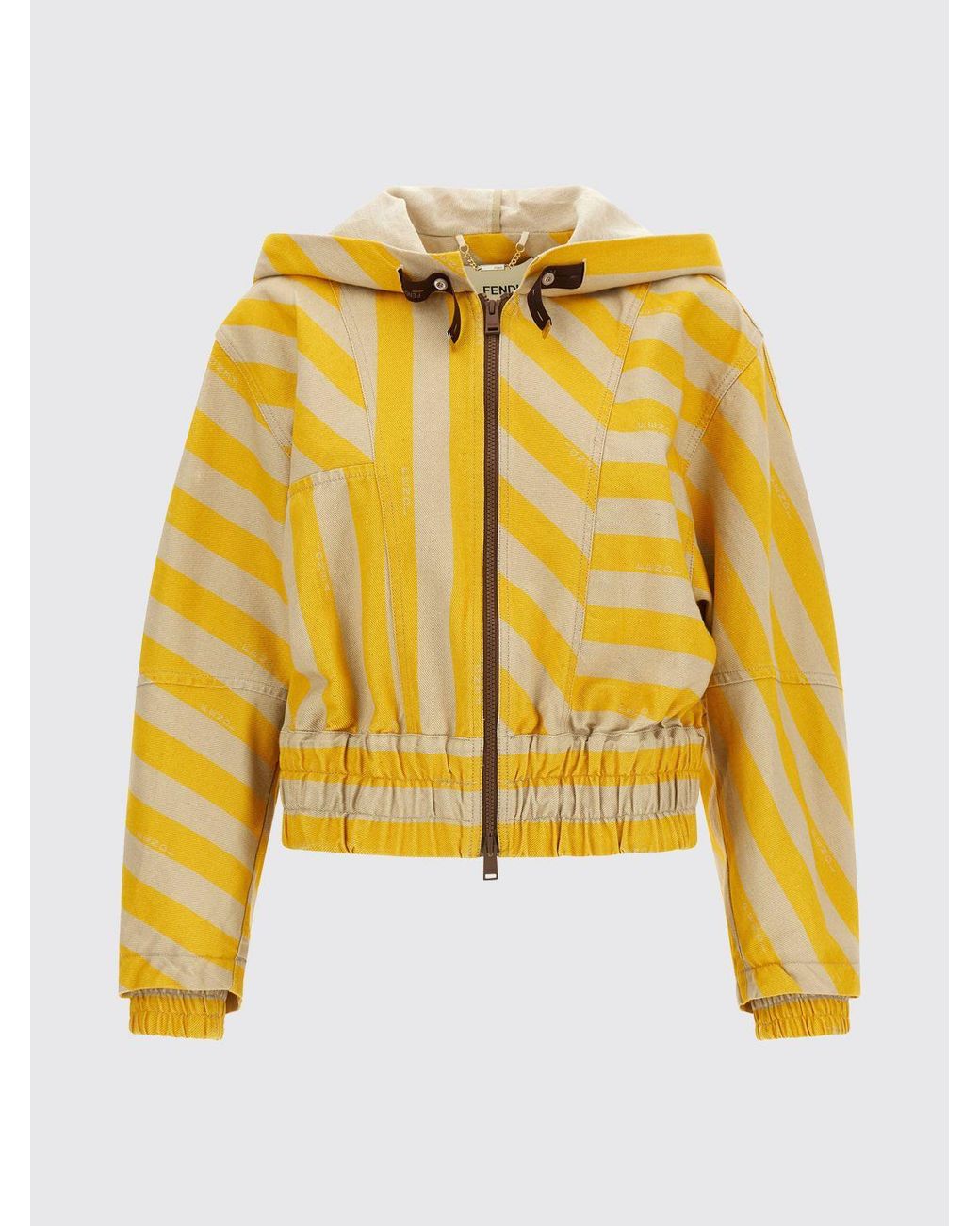 Fendi Blue Striped Cotton And Linen Hooded Bomber Jacket