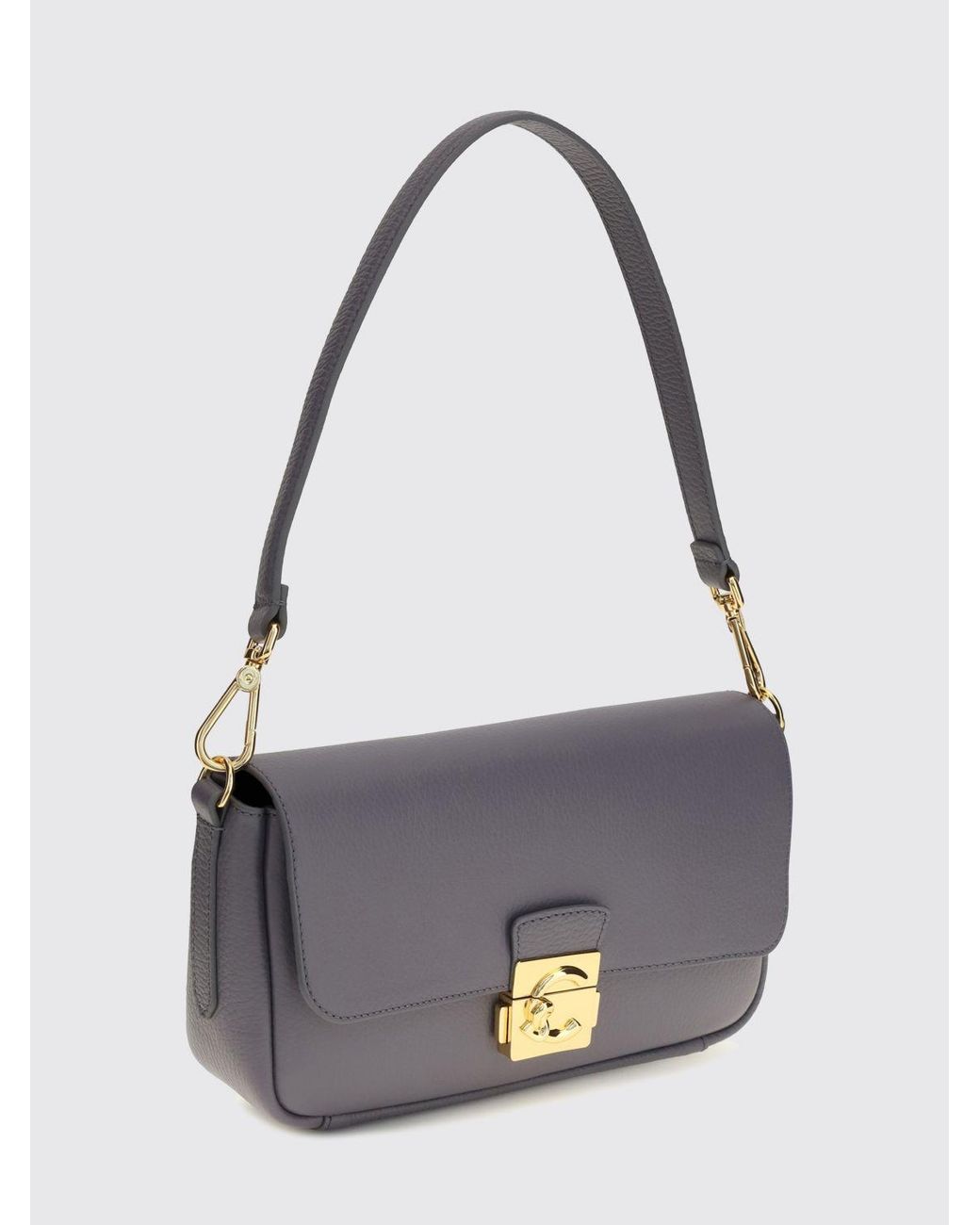 Coccinelle Gray C-Me Lock Hammered Leather Shoulder Bag With Strap