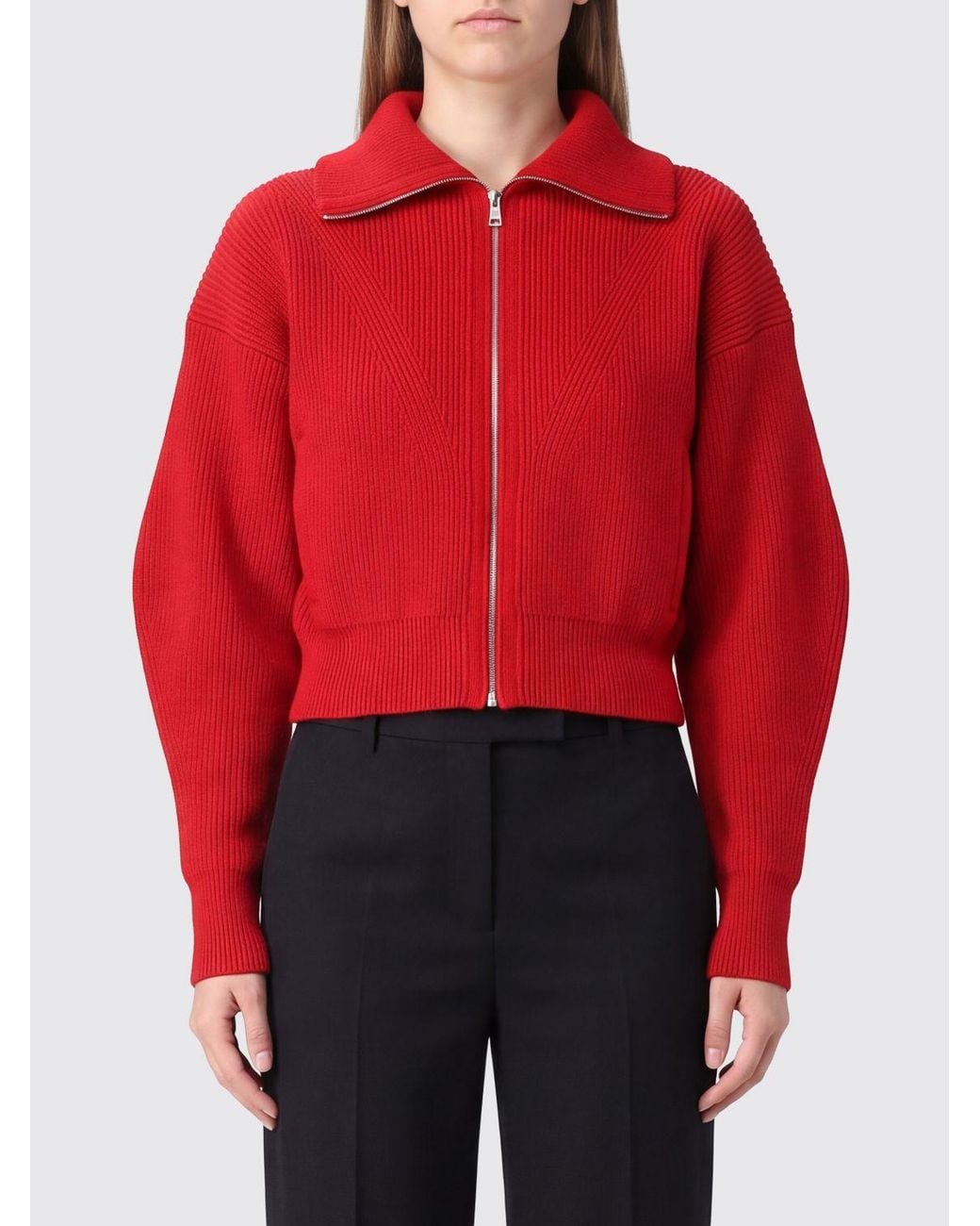 Givenchy Red Wool And Cashmere Sailor Collar Zip-Up Cardigan