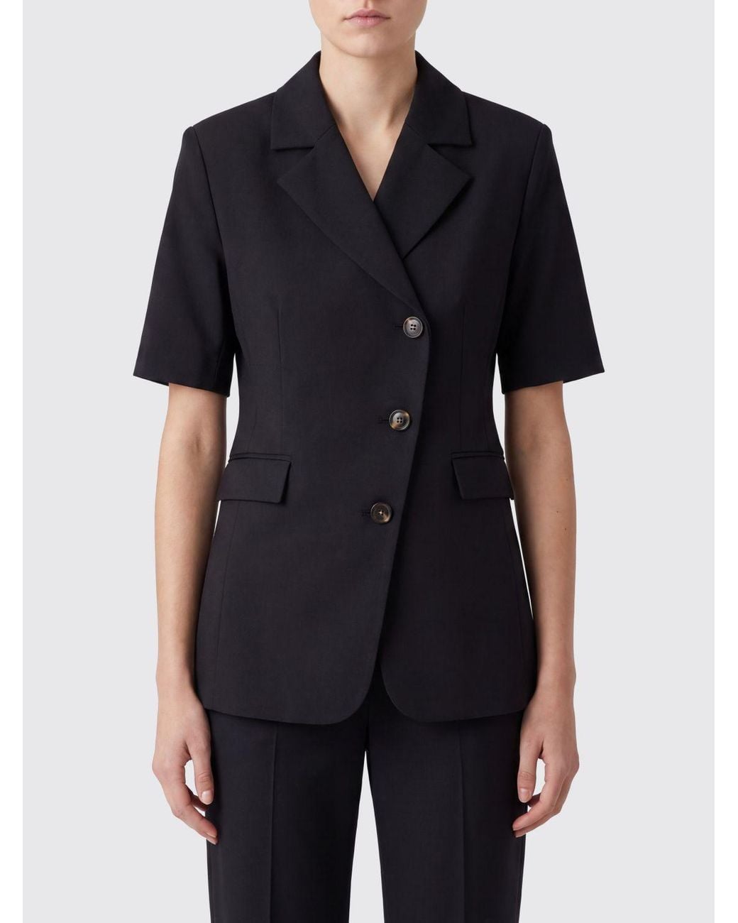 Ganni Black Short-Sleeved Cropped Double-Breasted Blazer