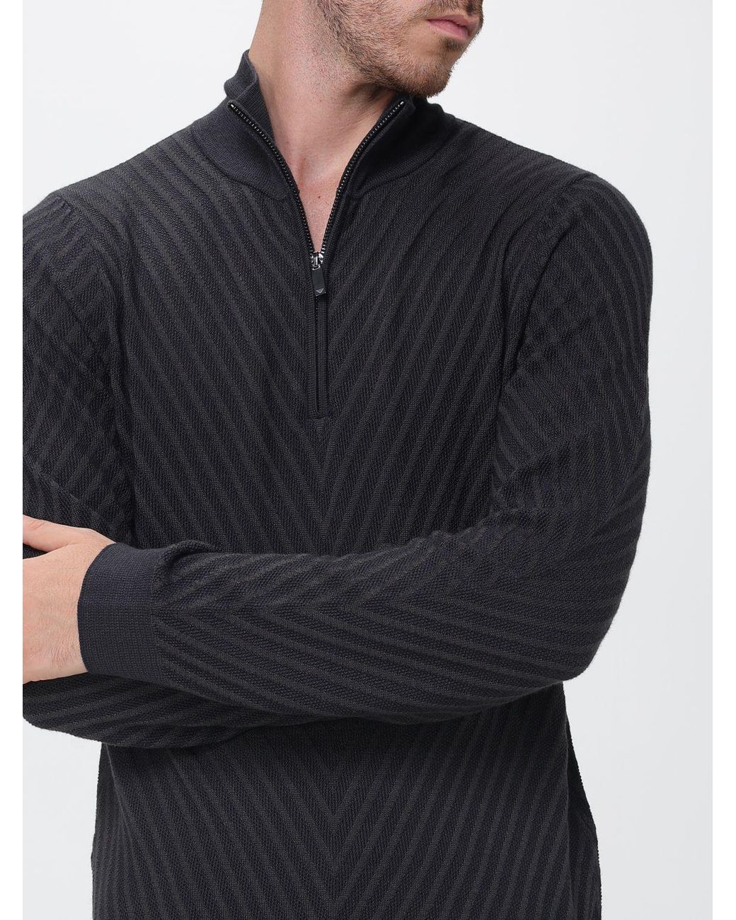 Emporio Armani Blue Slim Fit Chevron Virgin Wool Turtleneck Jumper for men