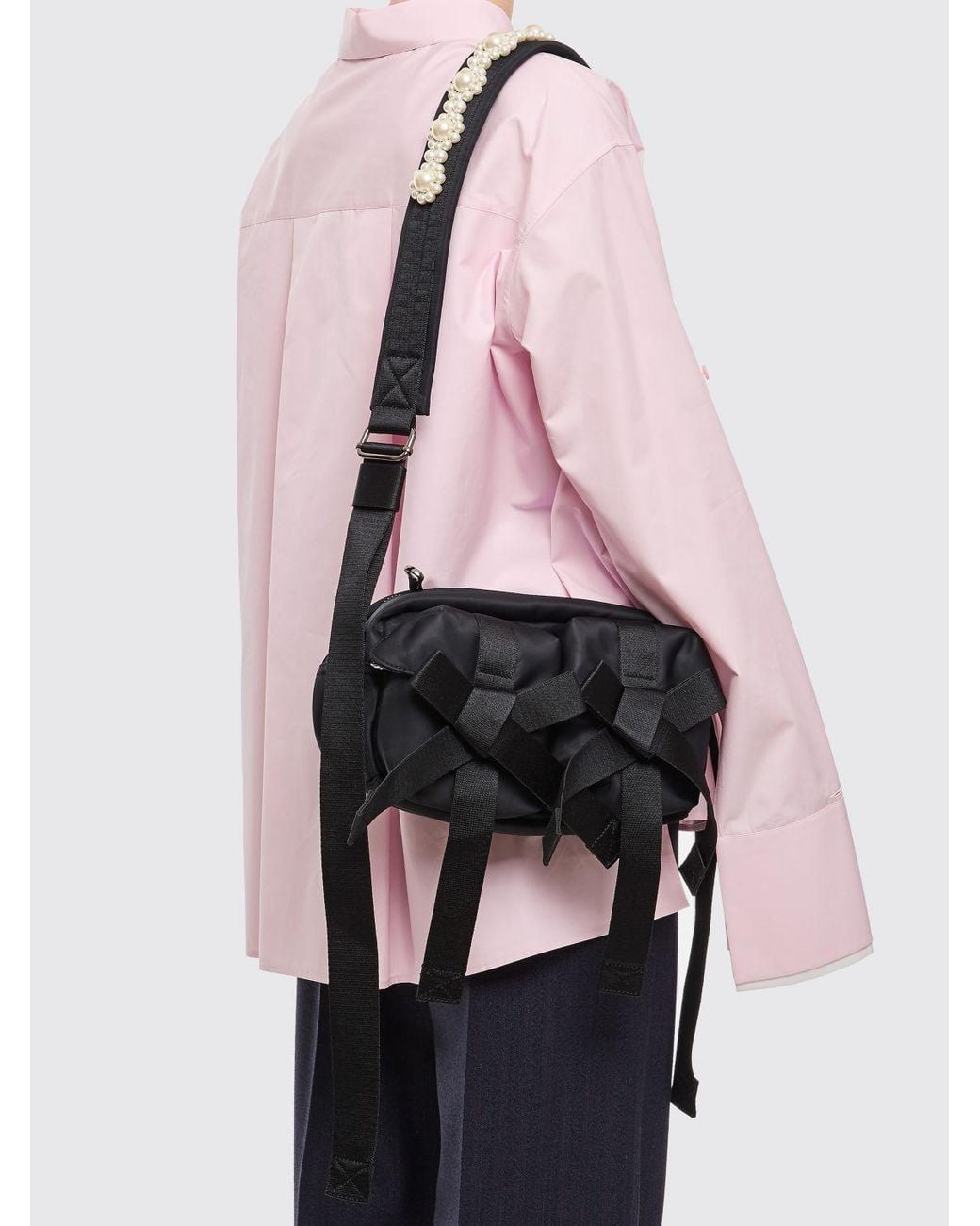 Simone Rocha White The Bow Polyester Shoulder Bag With Pearls