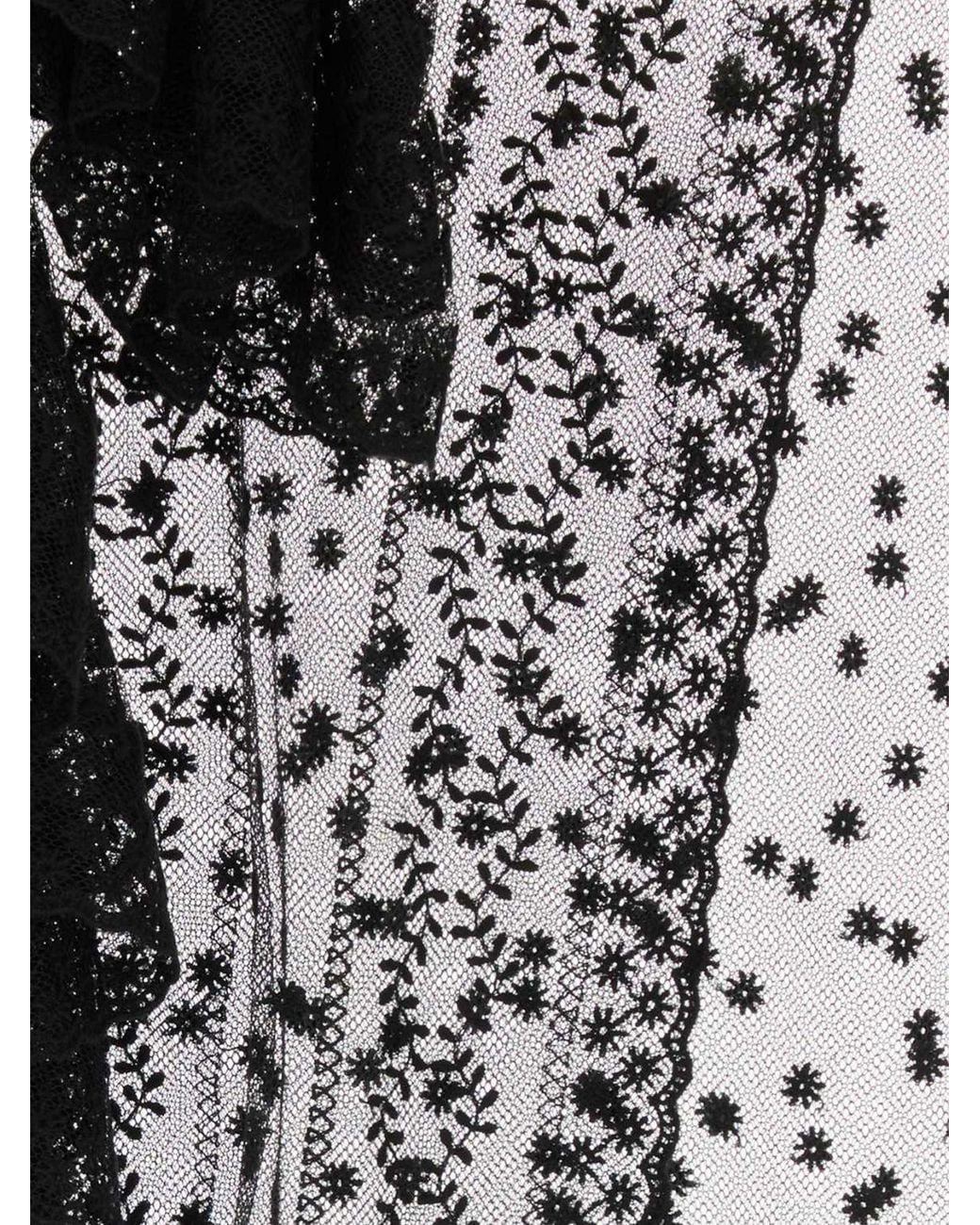 Alberta Ferretti Black Lace Blouse With V-Neck And Ruffle Details