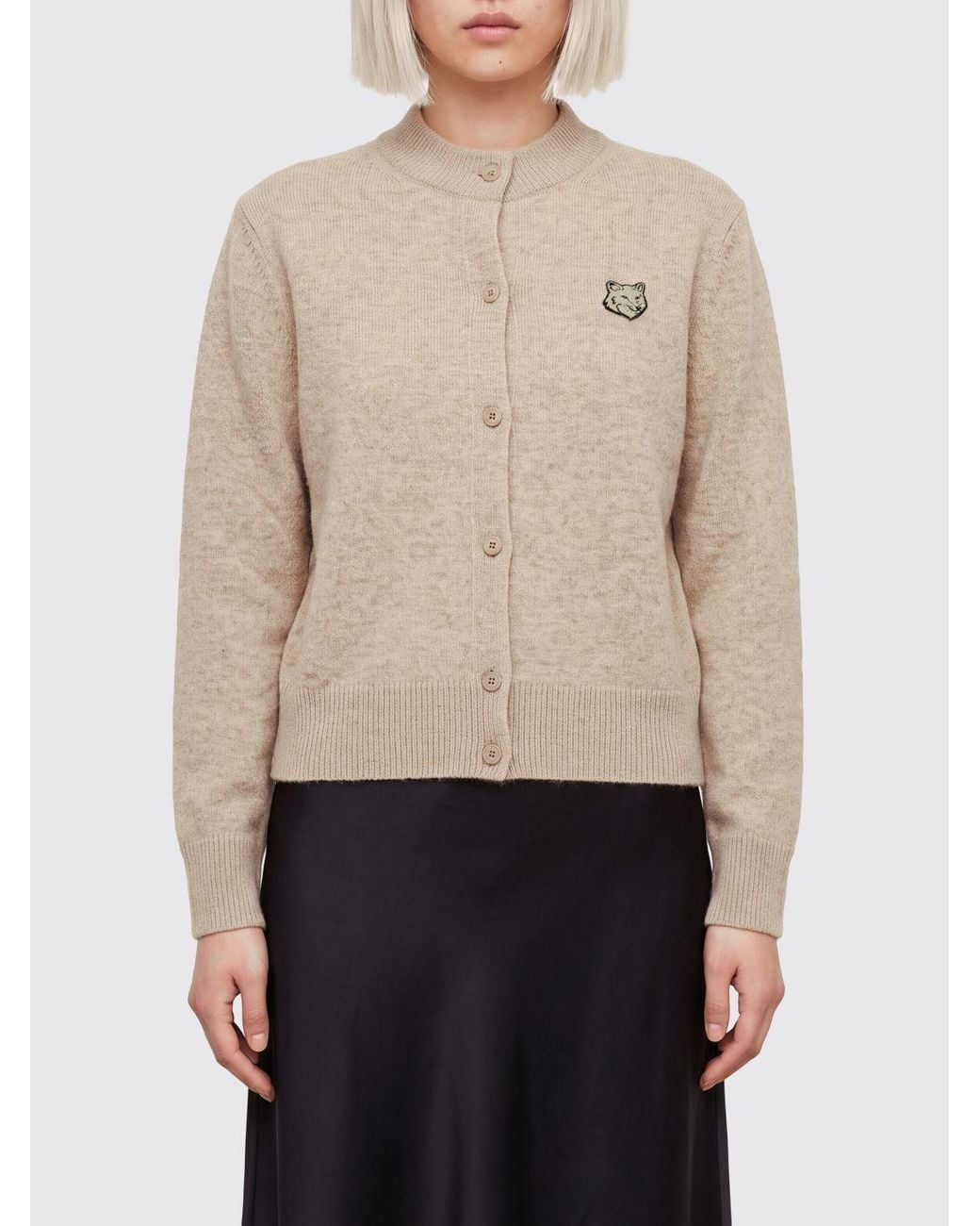 Maison Kitsuné Natural Maison KitsunÉ Pure Wool Crewneck Cardigan With Chillax Fox Patch
