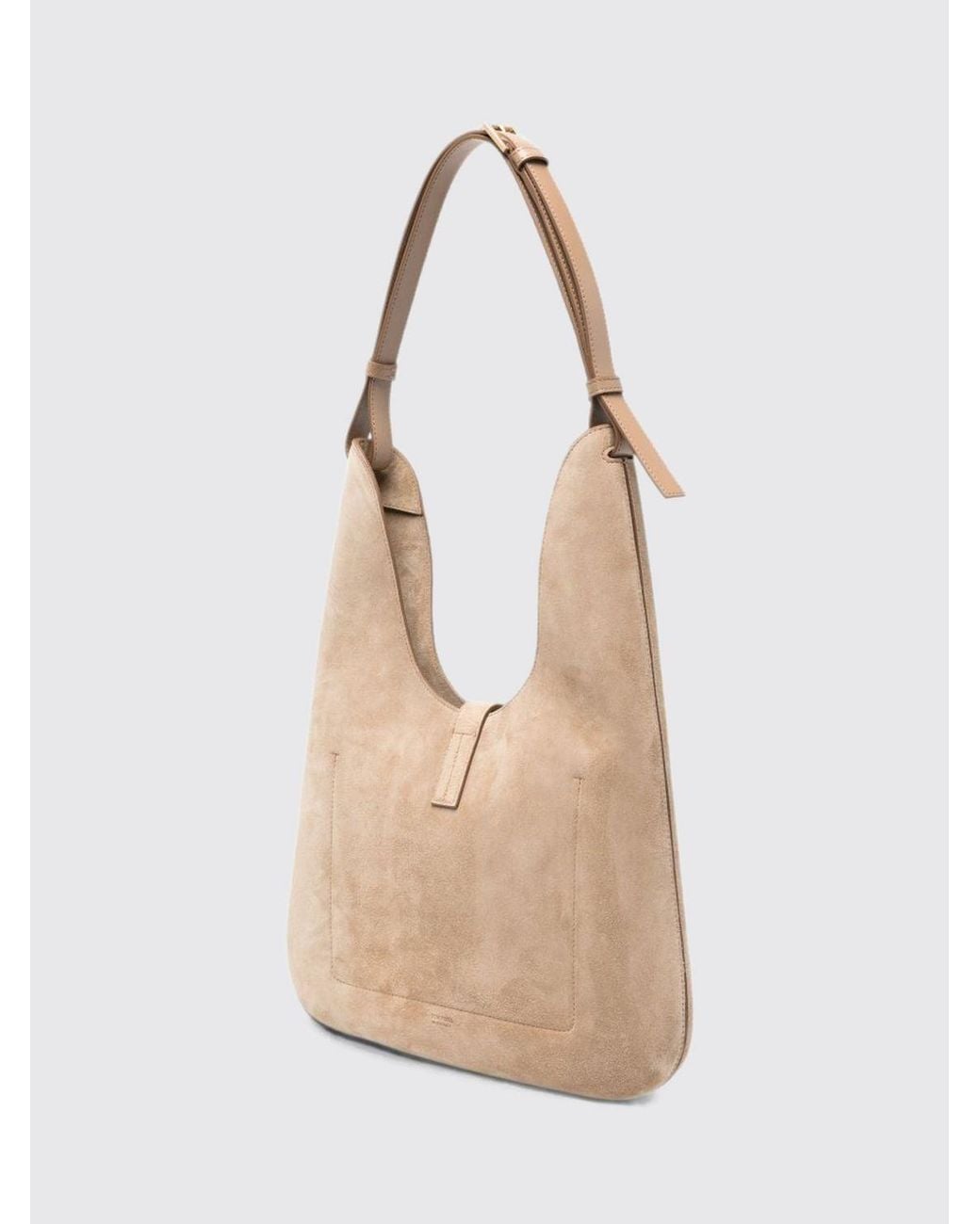 Tom Ford Natural Large Suede Shoulder Bag With An Adjustable Handle And Logo