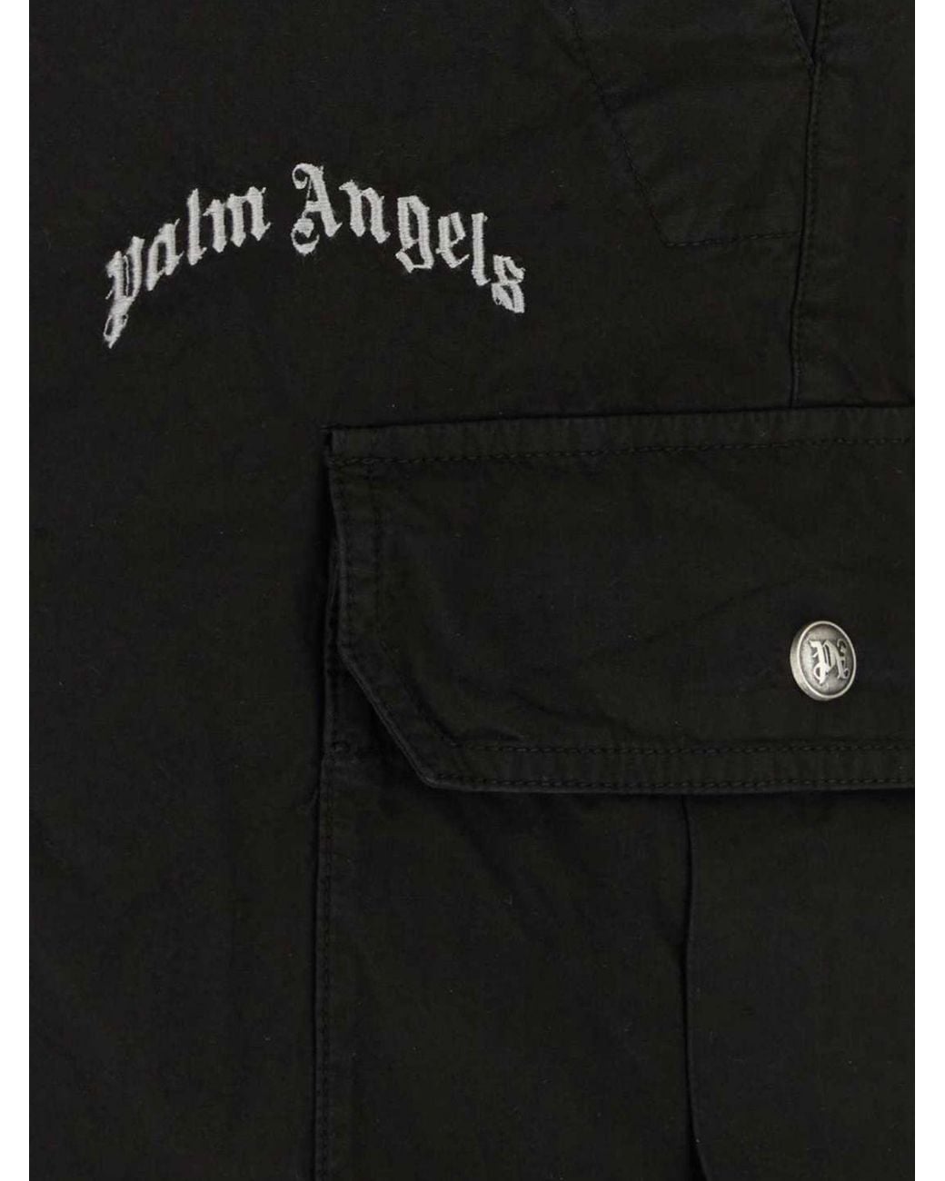 Palm Angels Black Knee-Length Cotton Cargo Shorts With Logo And Drawstring Waist for men