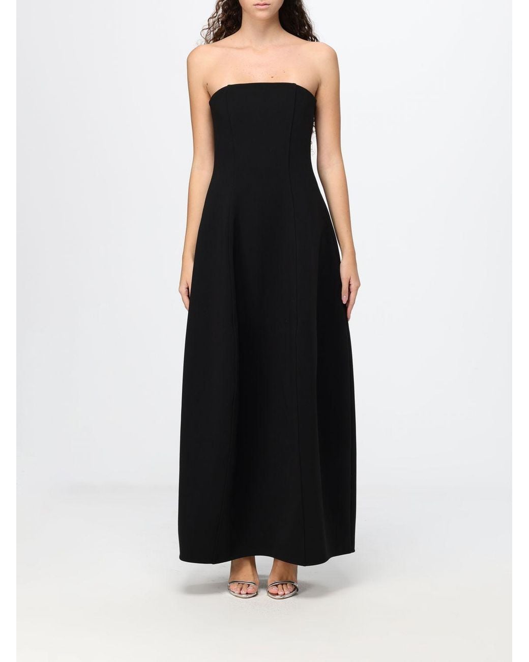 Totême Black Off-The-Shoulder Crêpe Evening Gown