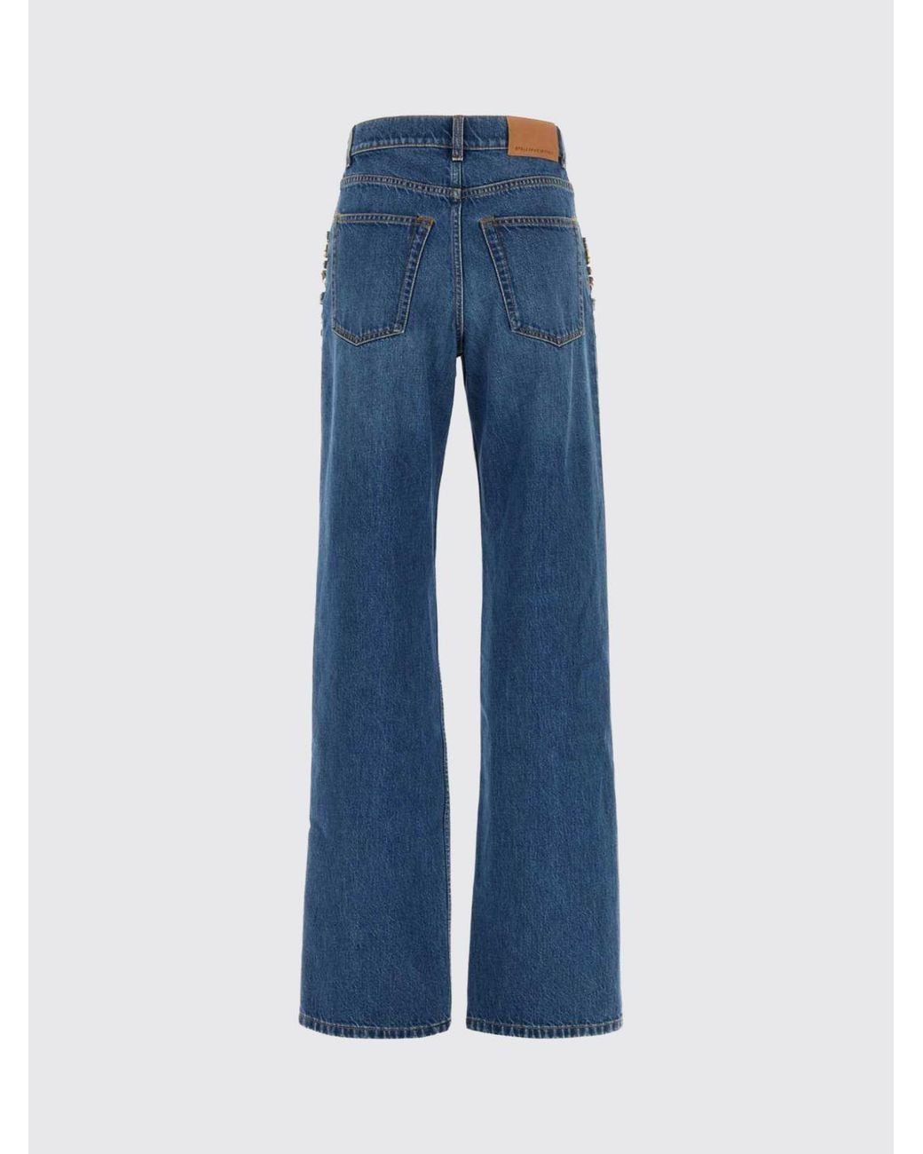 Stella McCartney Blue High-Waisted Wide-Leg Jeans With Rhinestone Application
