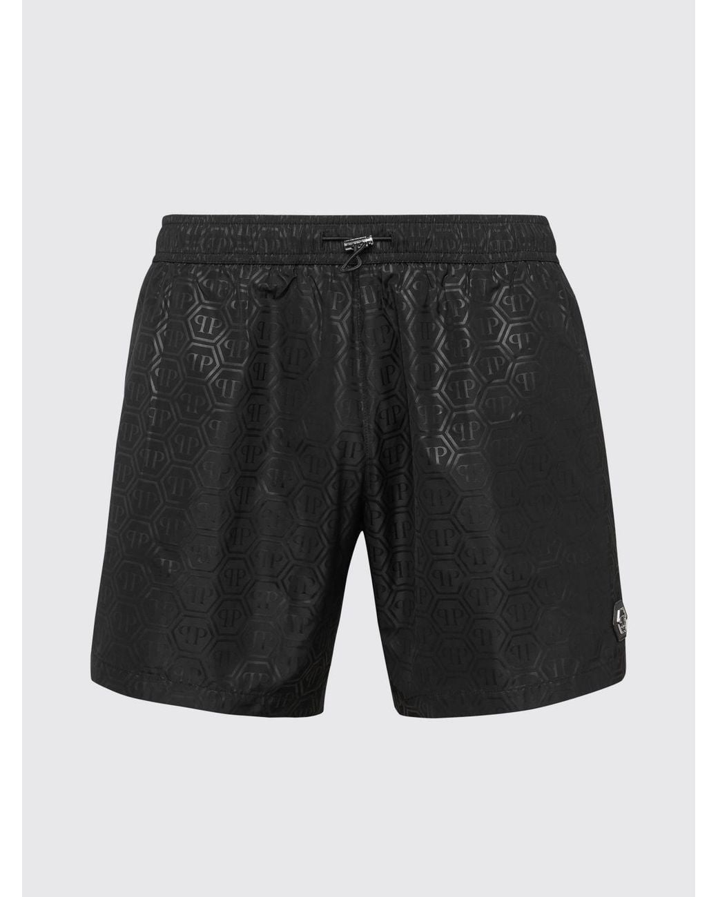 Philipp Plein Black Printed Polyester Swimsuit for men