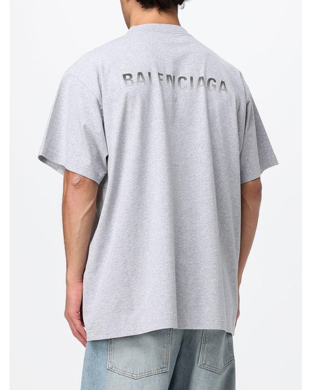Balenciaga Gray Cotton T-Shirt With Contrasting Logo And Dropped Shoulders for men