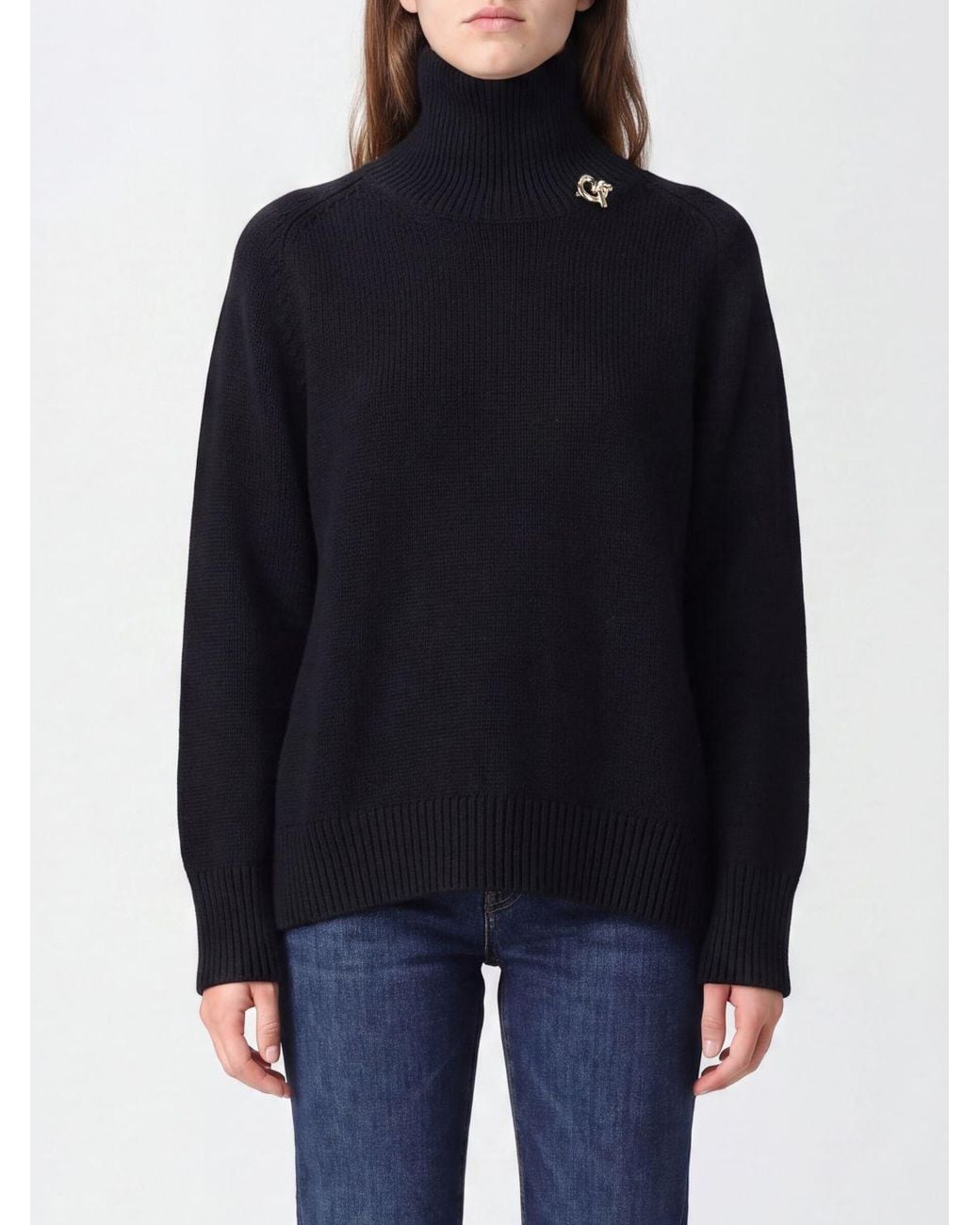 Fabiana Filippi Blue Virgin Wool Turtleneck Jumper With Metal Detail