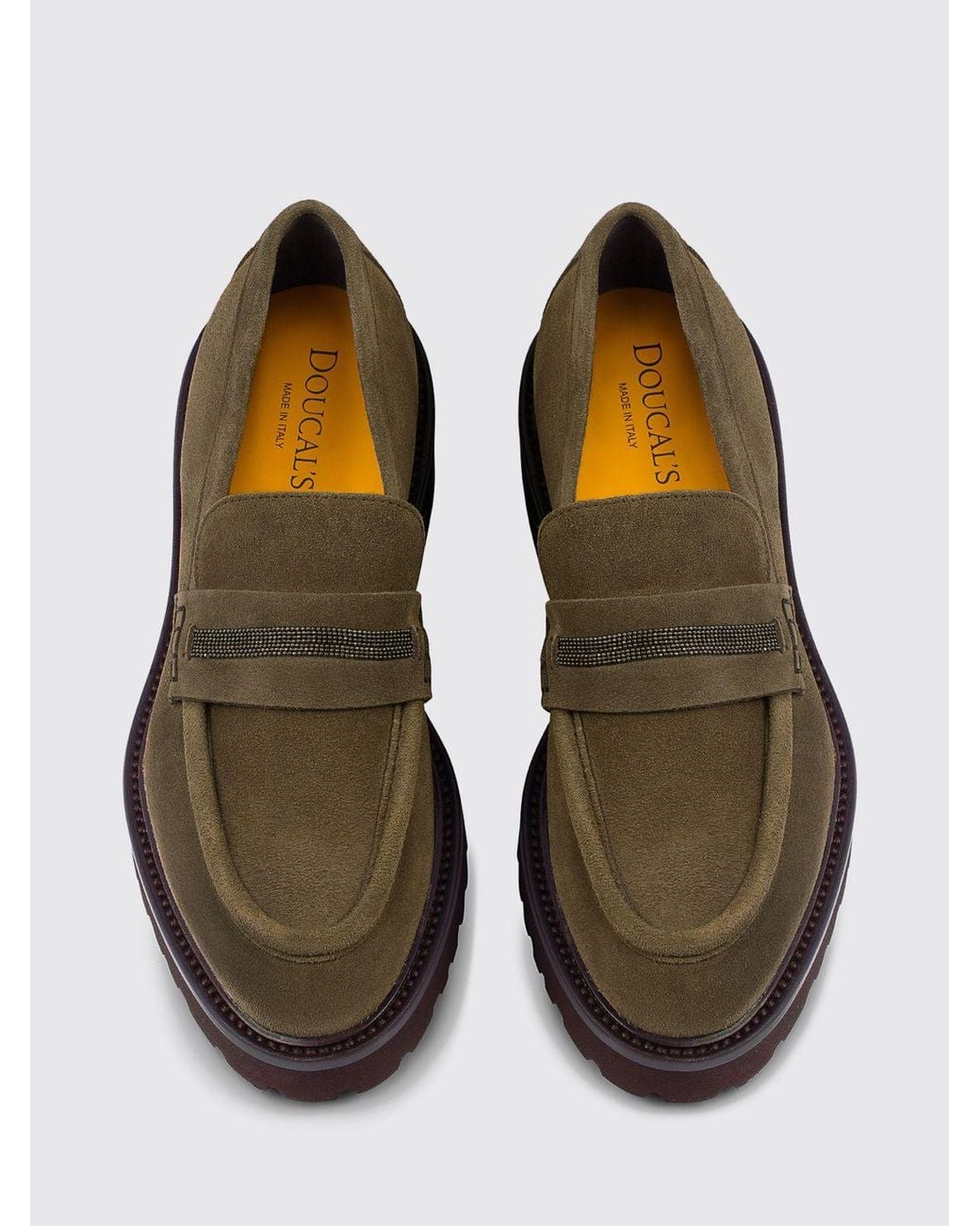 Doucal's White Suede Penny Loafers With Lug Sole