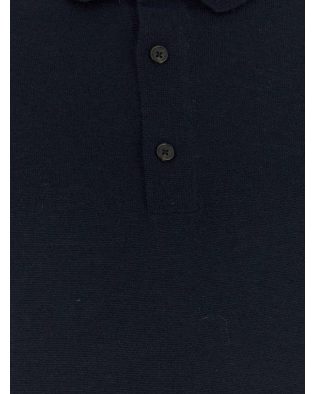 Boss Blue Long-Sleeved Knit Polo Shirt for men