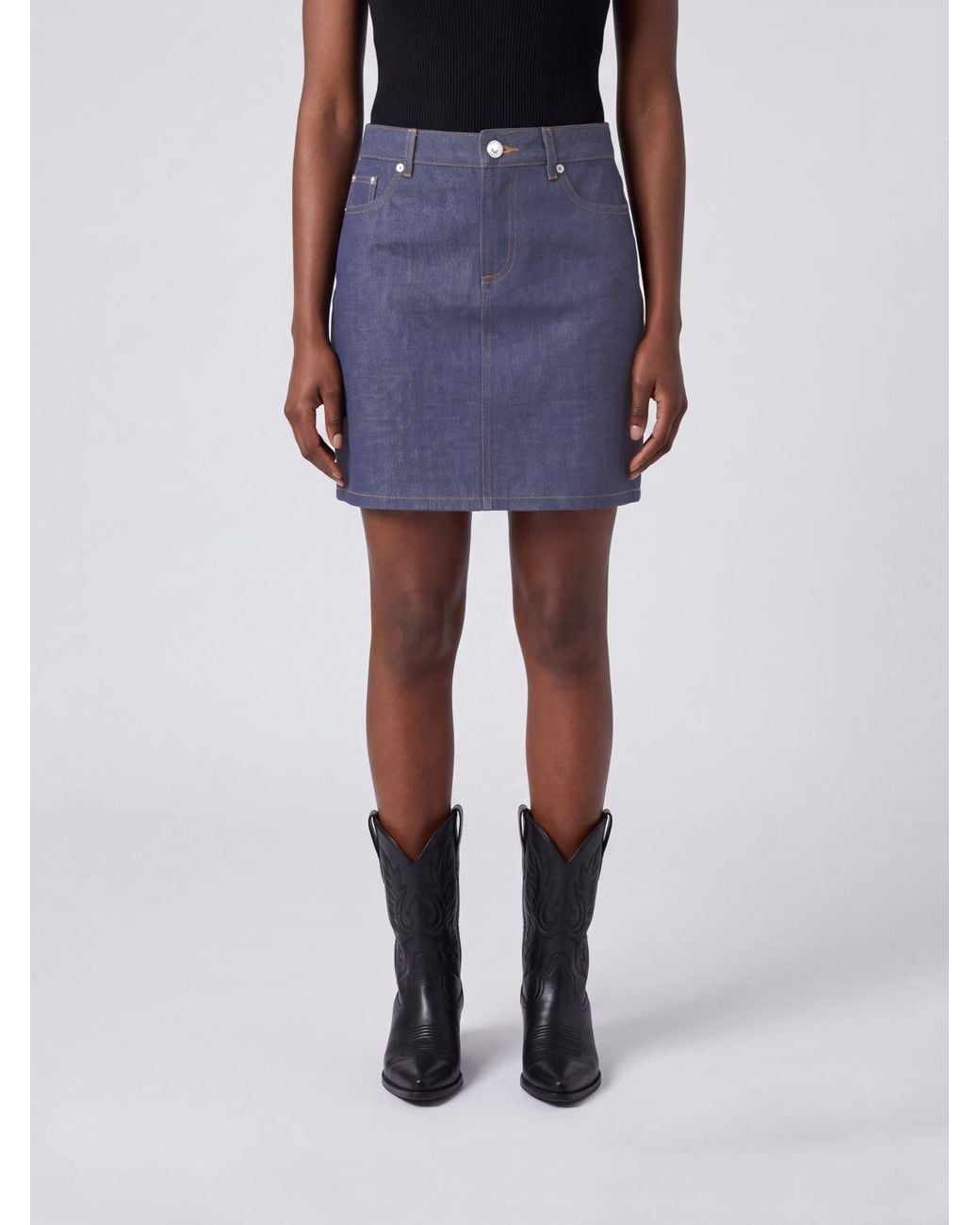 A.P.C. Blue Cotton Denim Five-Pocket Pencil Mini Skirt