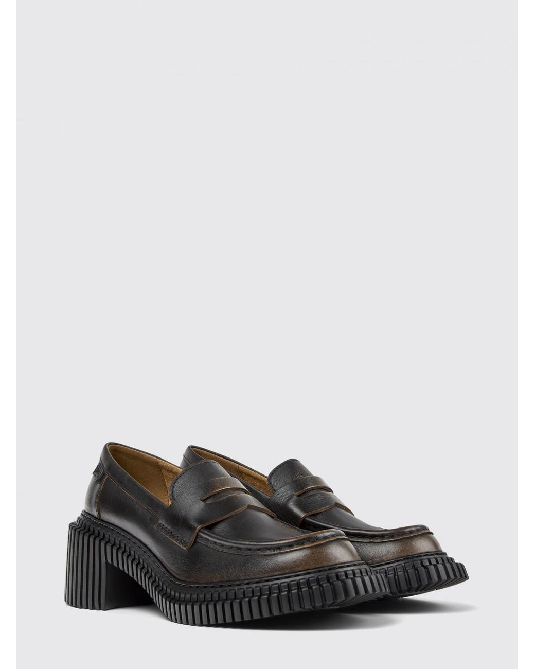Camper Black Pix London Aged Leather Loafers