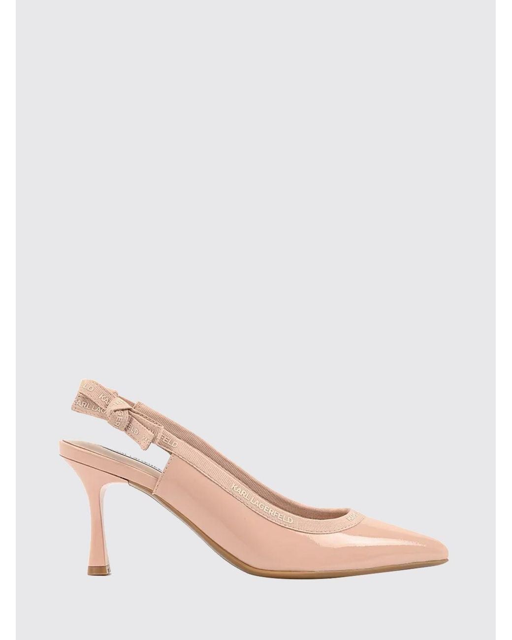 Karl Lagerfeld Pink Patent Leather Slingback Pumps With Mid-Heel And Bow