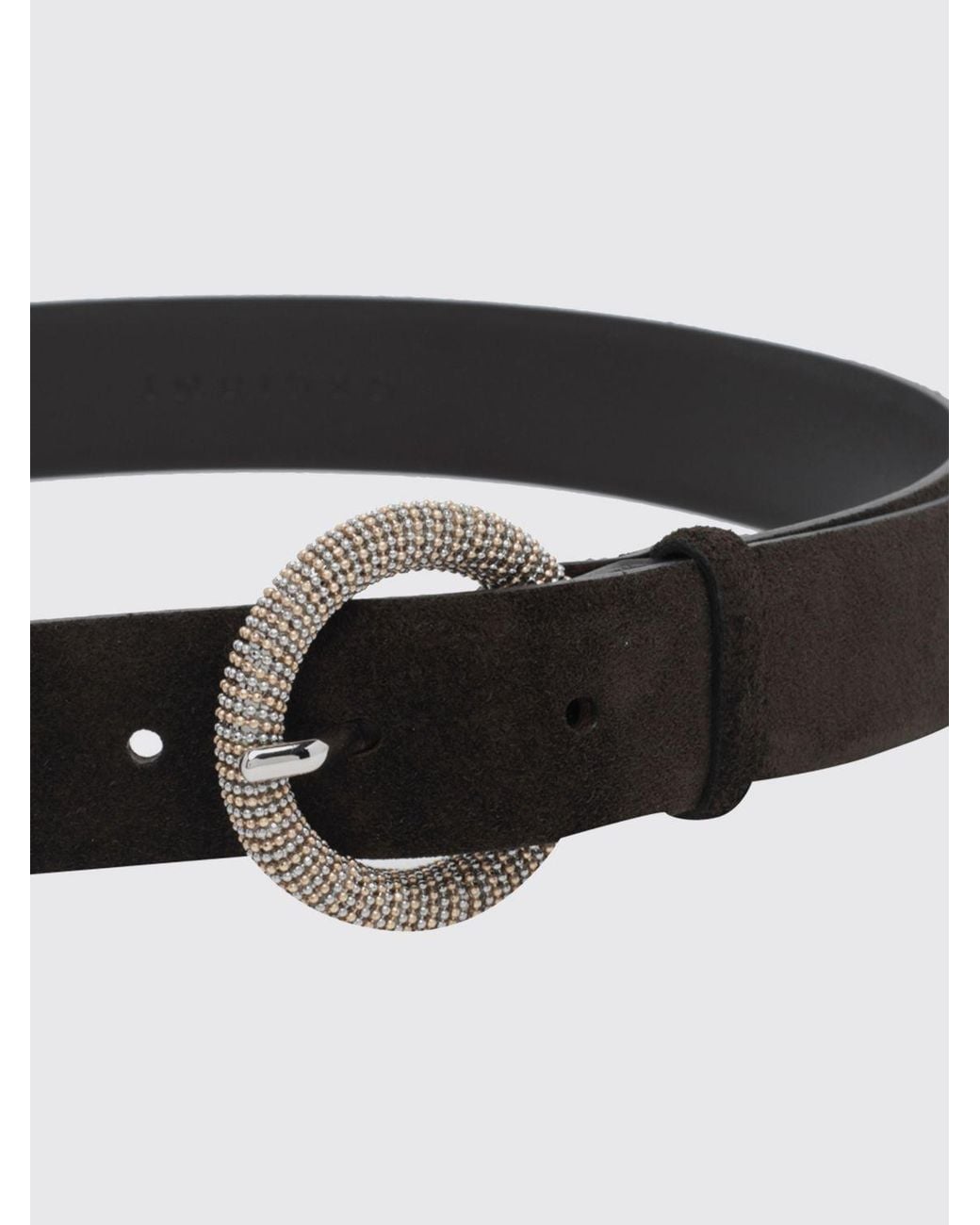 Orciani Brown Suede Leather Belt With Beaded Embroidery And Metal Buckle