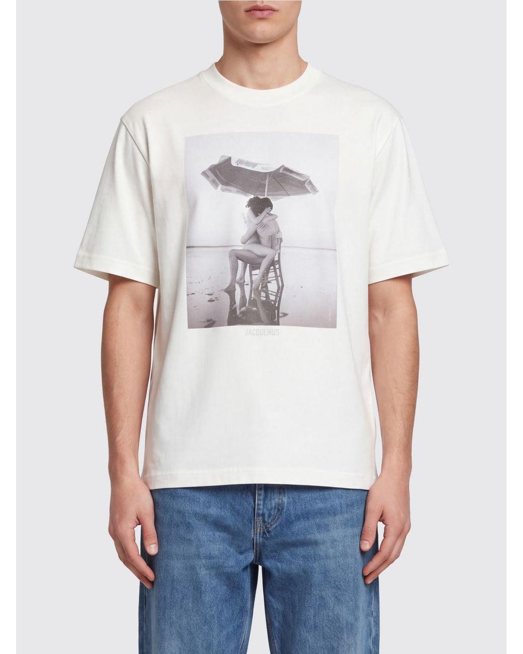 Jacquemus White Graphic Print Organic Cotton And Hemp T-Shirt With Dropped Shoulders for men