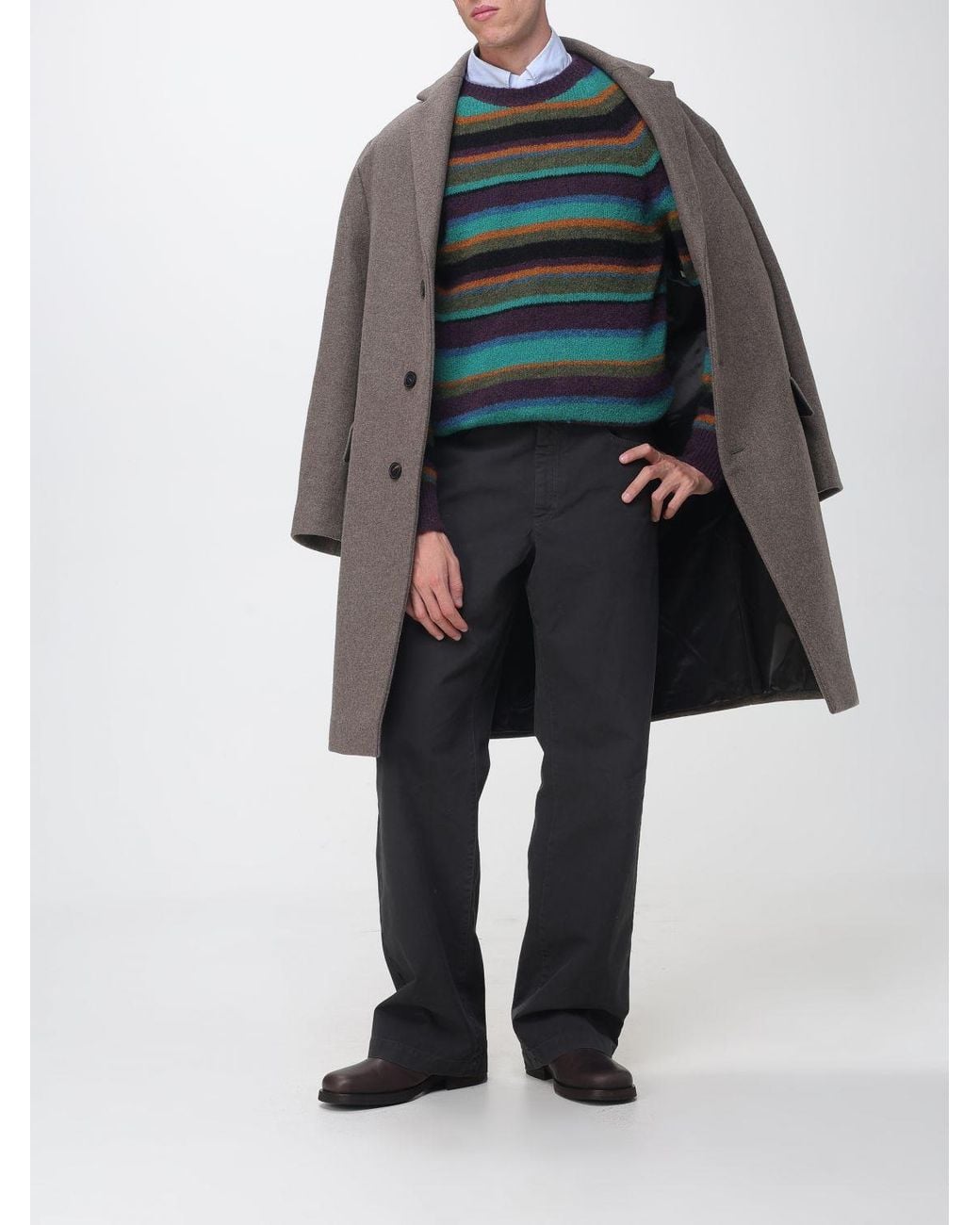 Dries Van Noten Gray Knee-Length Wool-Blend Coat With Lapels And Back Vent for men