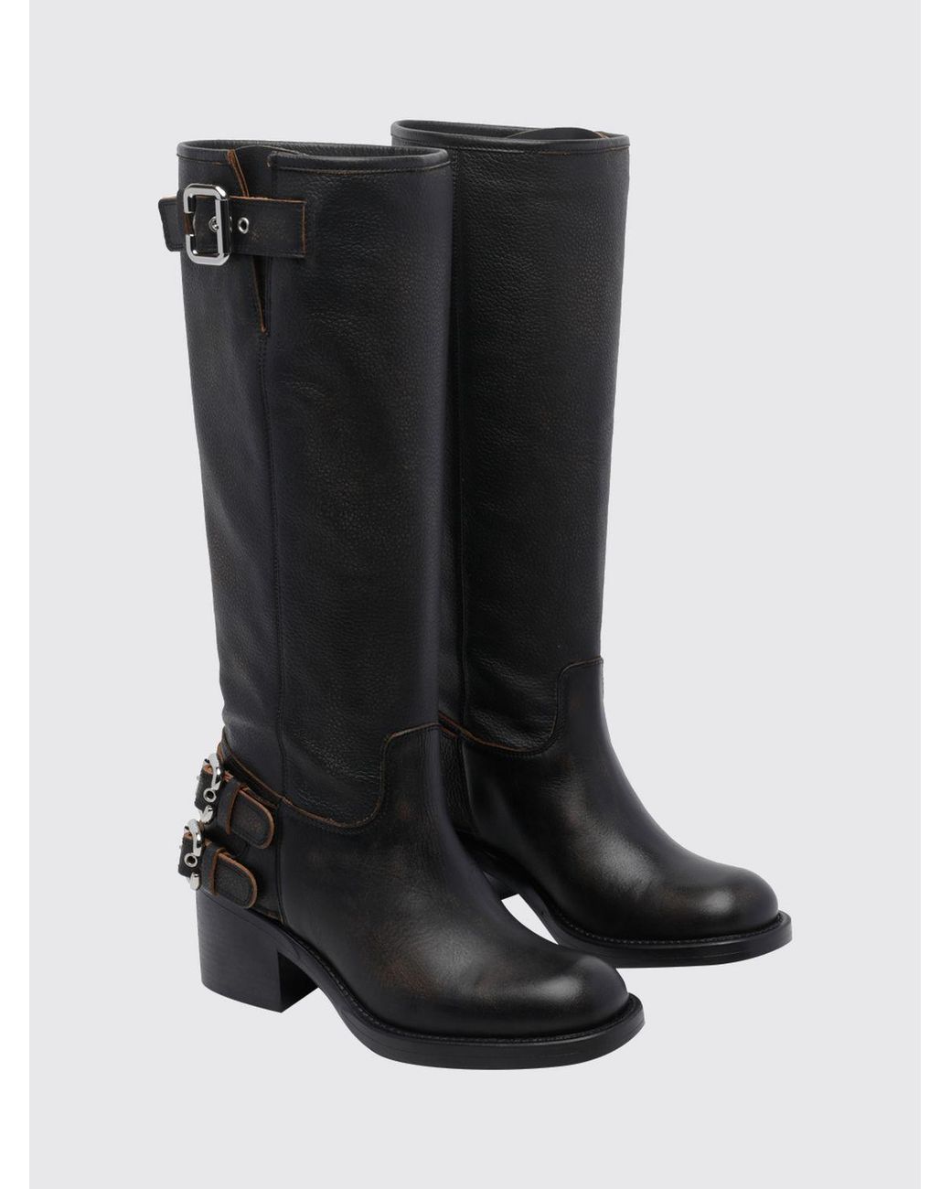 Chloé Black ChloÉ Dakota Grained Calfskin Knee-High Biker Boots With Straps