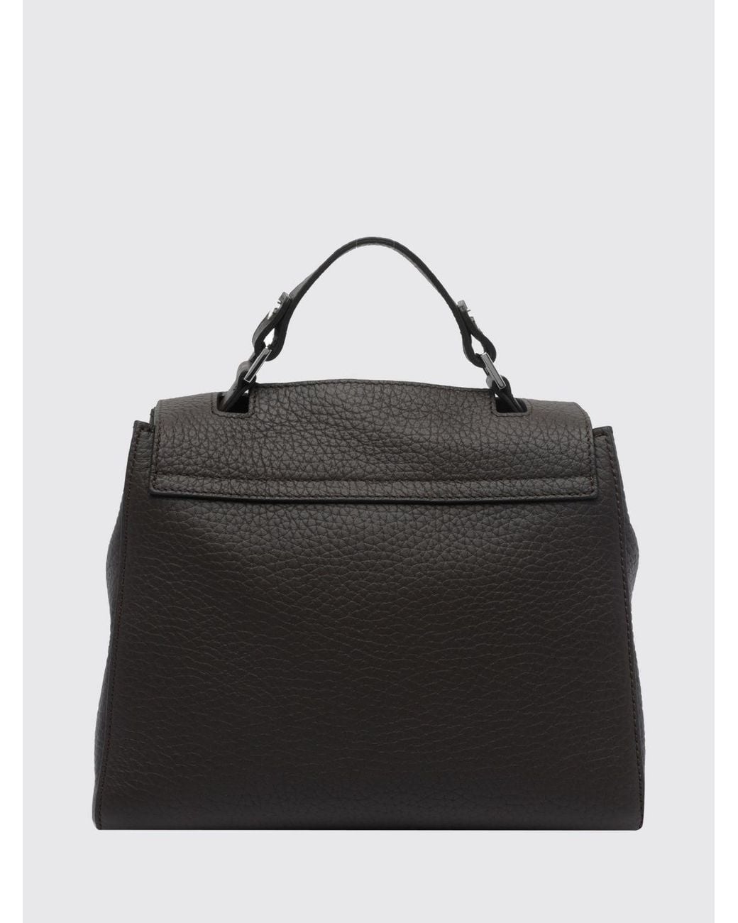 Orciani Black Sveva Hammered Leather Handbag With Handle And Shoulder Strap