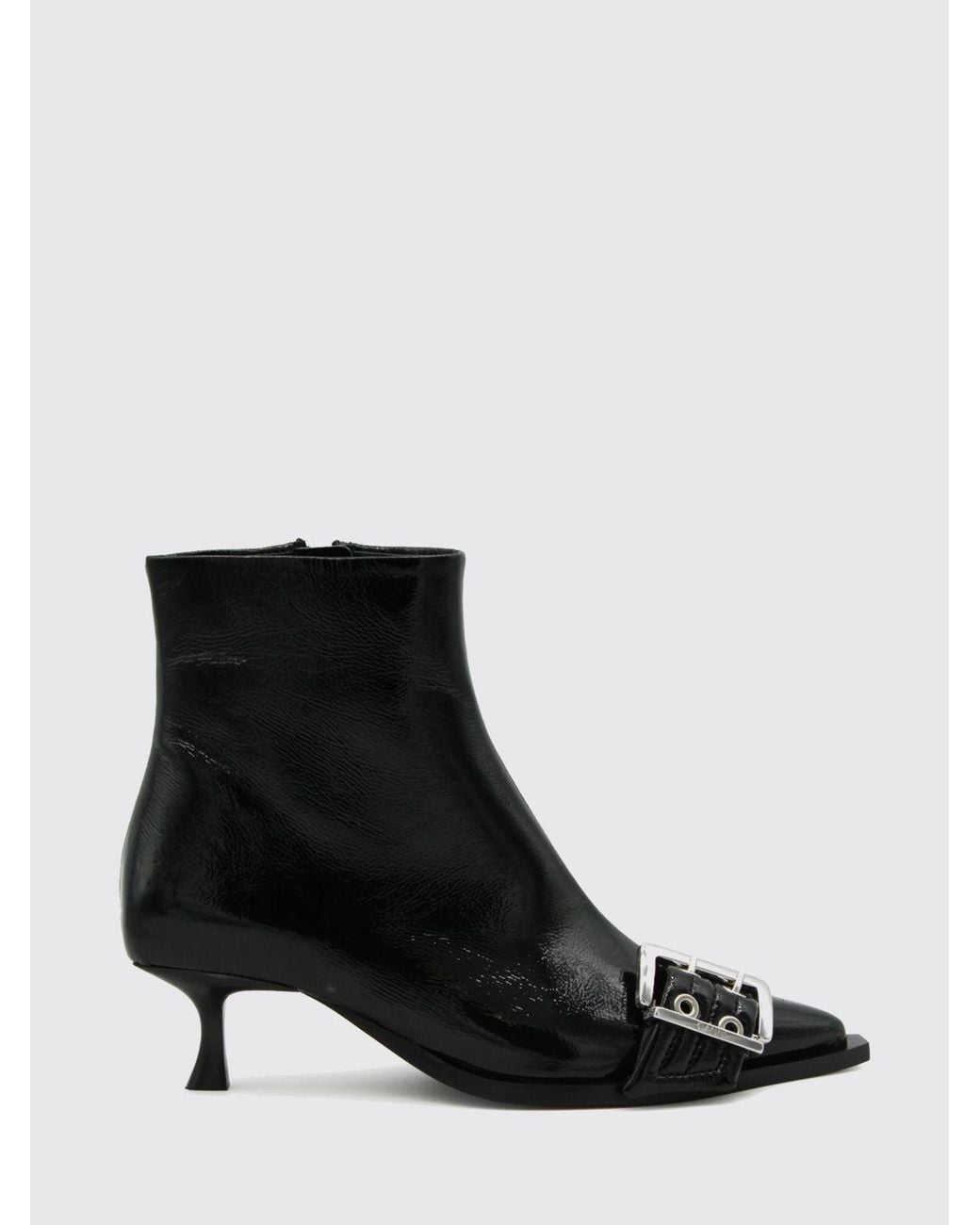Ganni Black Buckle-Detail Pointed-Toe Ankle Boots