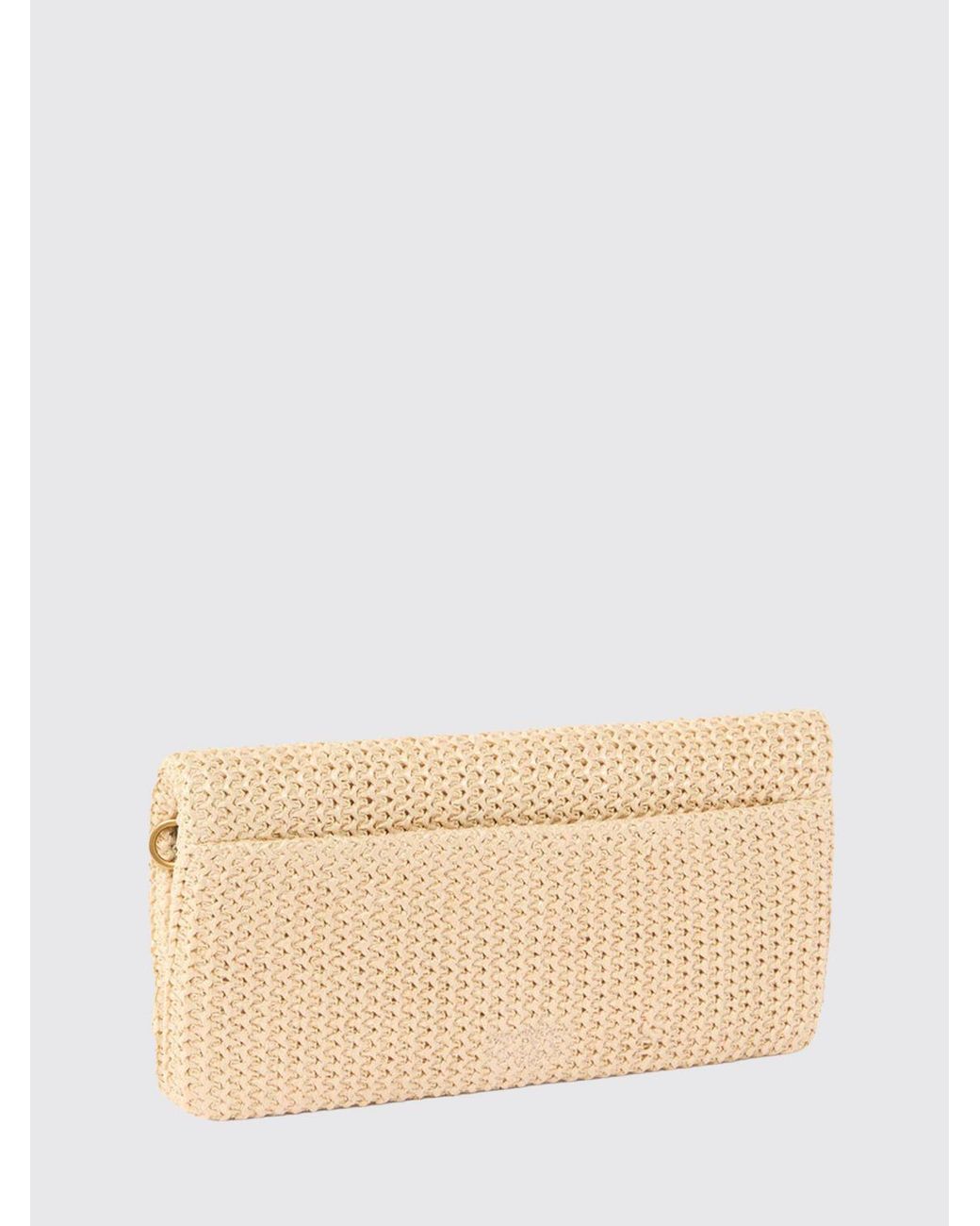 Pinko Natural Love Bag Click Soft Horizontal Classic Raffia Clutch