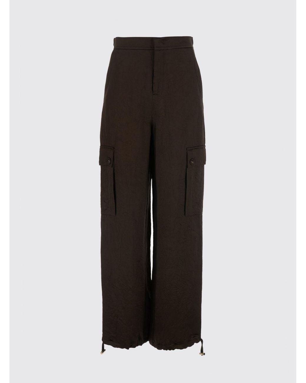 Twinset Brown High-Waisted Viscose Blend Cargo Trousers With Drawstring