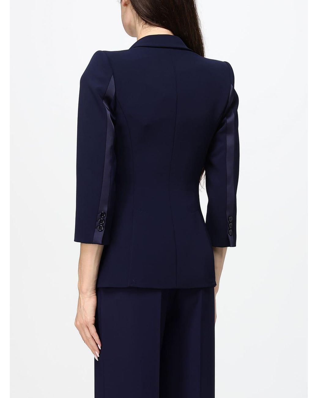 Elisabetta Franchi Blue Cropped Single-Breasted Slim Fit Blazer With Peak Lapels