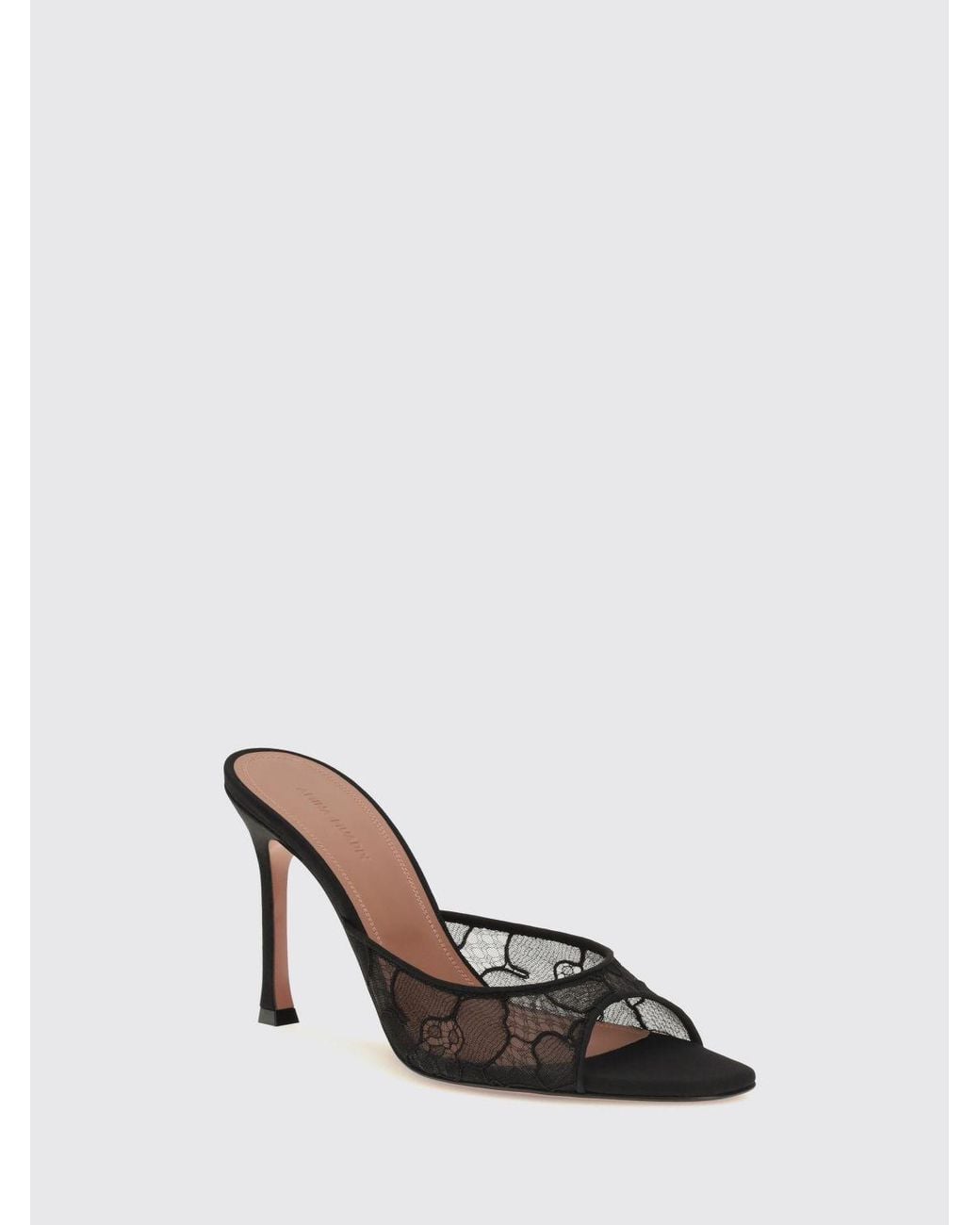AMINA MUADDI Black Alexa Embroidered Lace Mules With High Stiletto Heel