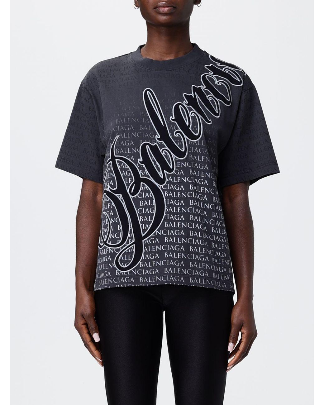Balenciaga Blue Cotton T-Shirts With Logo