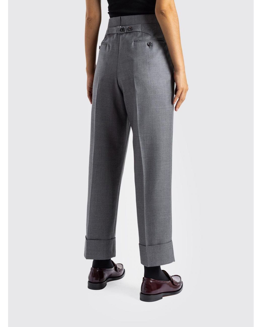 Thom Browne Gray Straight-Leg Cuffed Wool Tailored Trousers