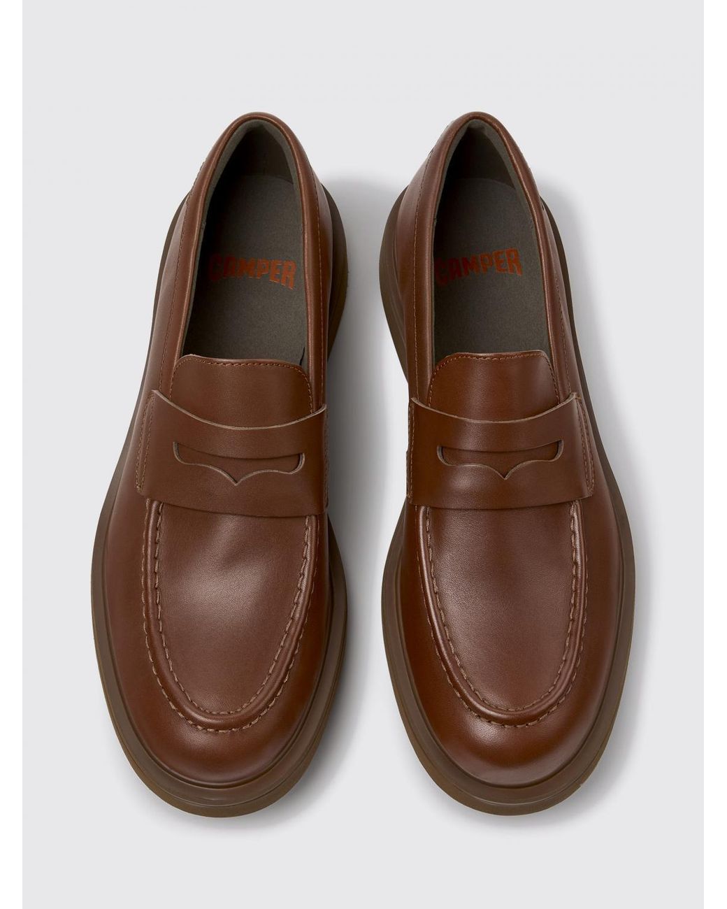 Camper Brown Norman Smooth Calfskin Loafers With Saddle Strap for men