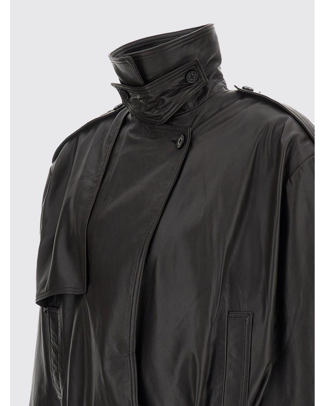 ROTATE BIRGER CHRISTENSEN Black Cropped Lambskin Leather Jacket With Belt And Side Closure
