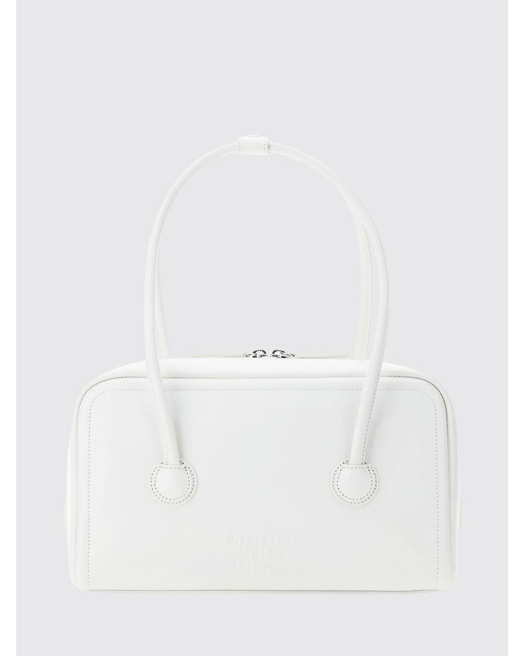 MARGE SHERWOOD White Boston Smooth Leather Shoulder Bag With Double Handle