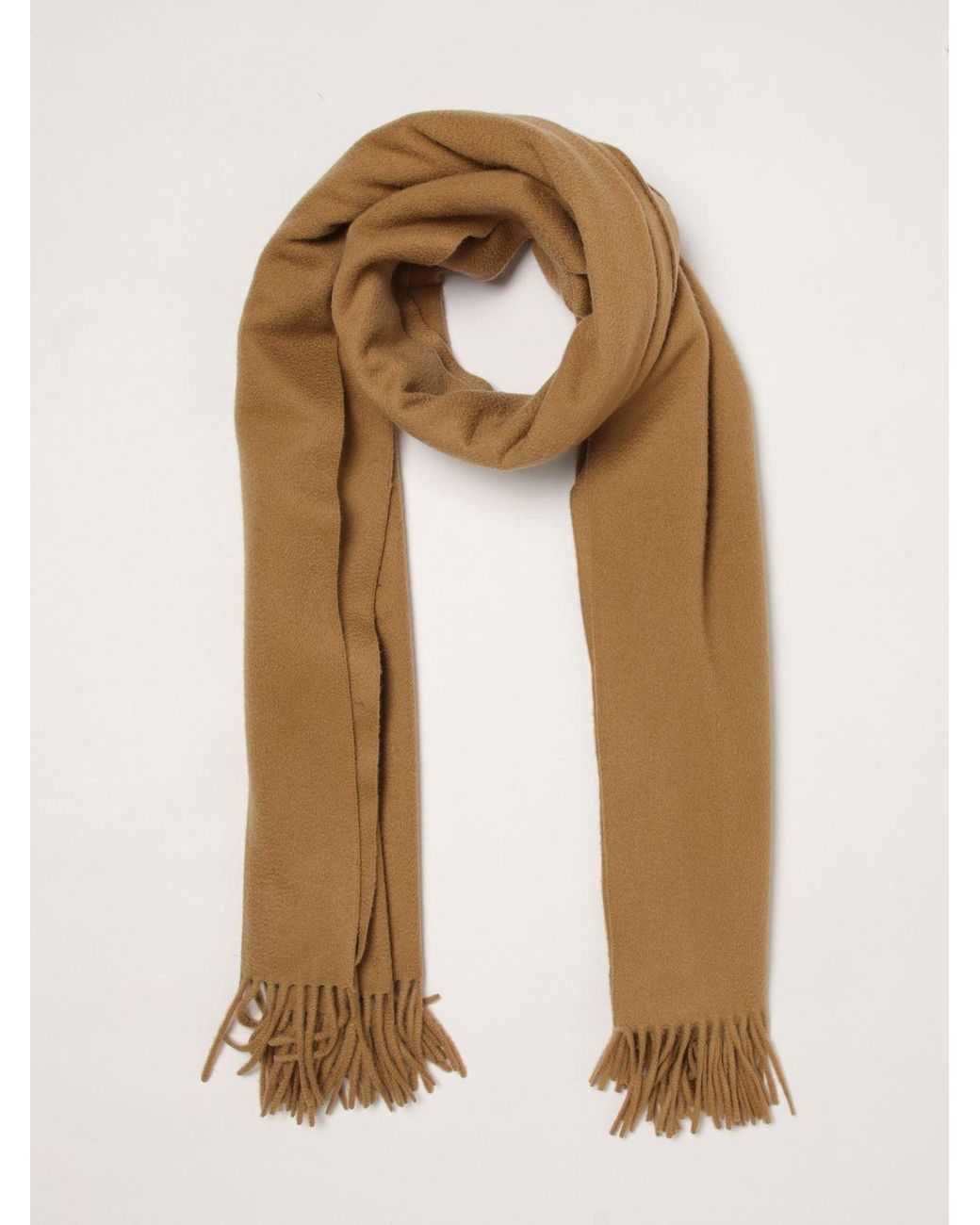 Max Mara Natural Baci Pure Cashmere Scarf With Embroidered Logo And Fringes
