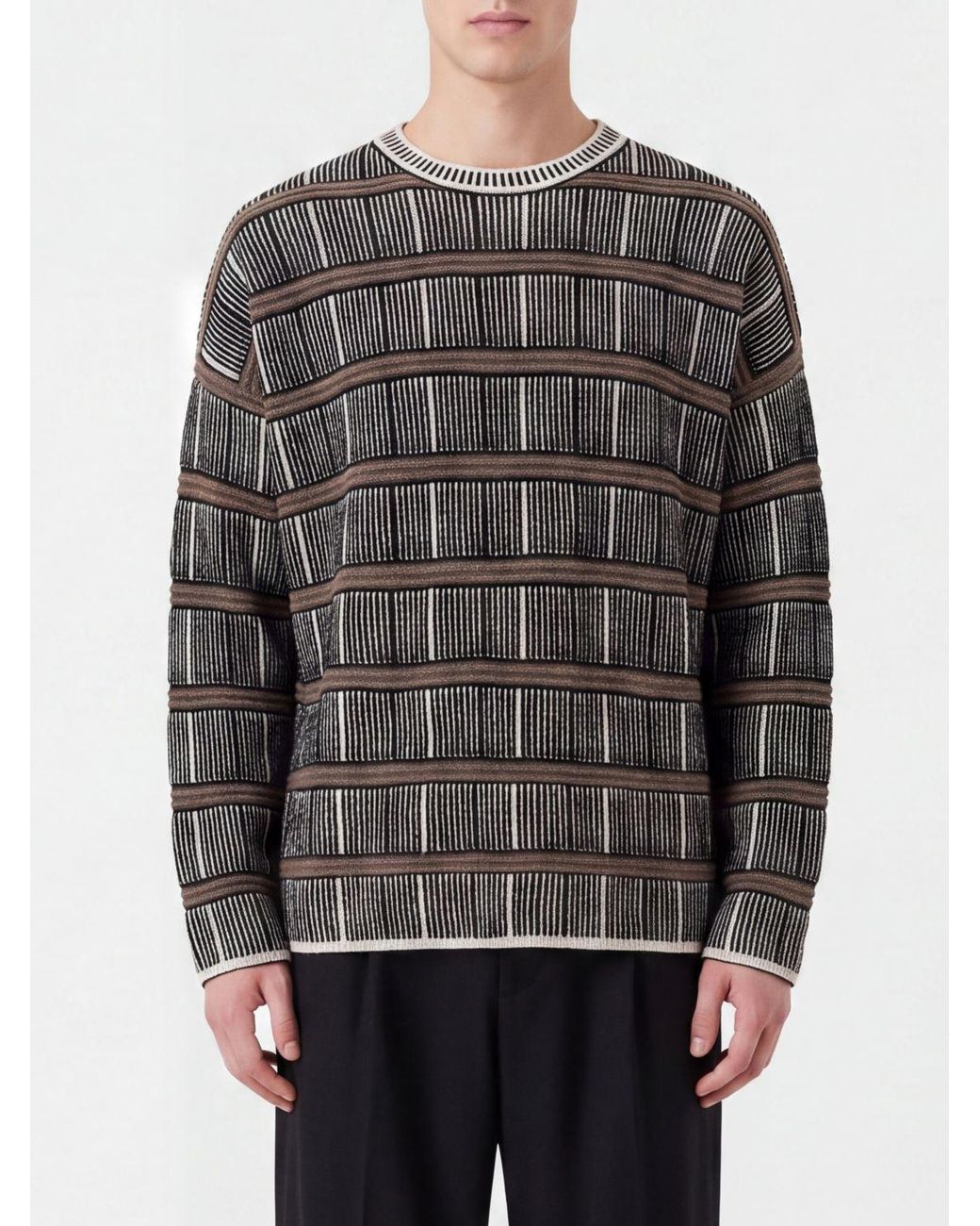 Giorgio Armani Gray Striped Crew-Neck Jumper for men