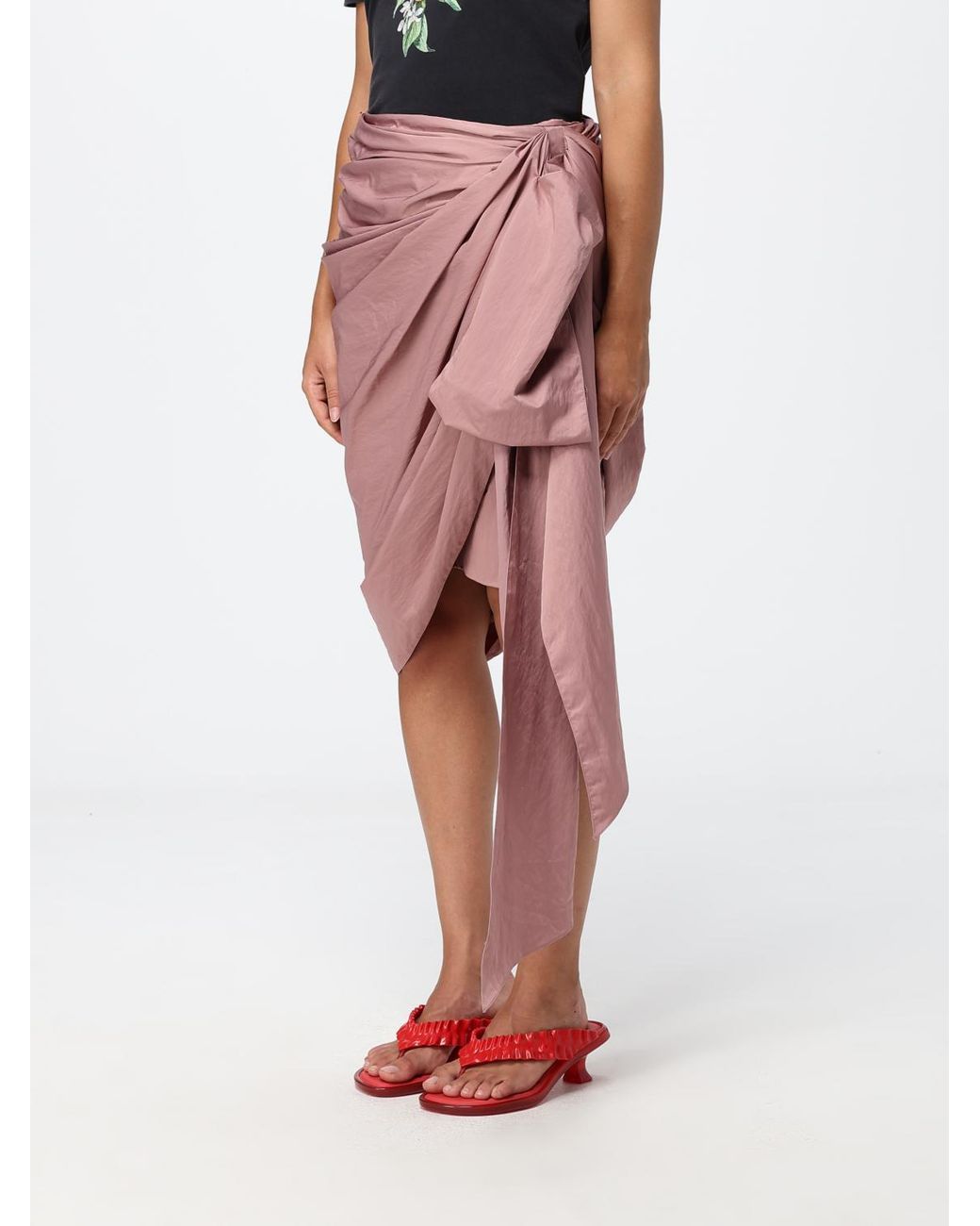 Chloé Red ChloÉ Asymmetric Taffeta Midi Wrap Skirt