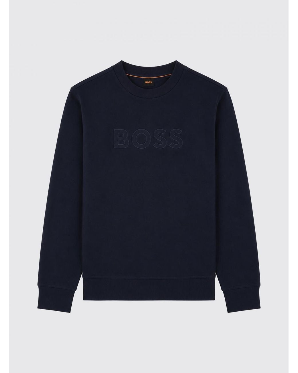 Boss Blue Crew-Neck Cotton Jumper With Tone-On-Tone Logo for men