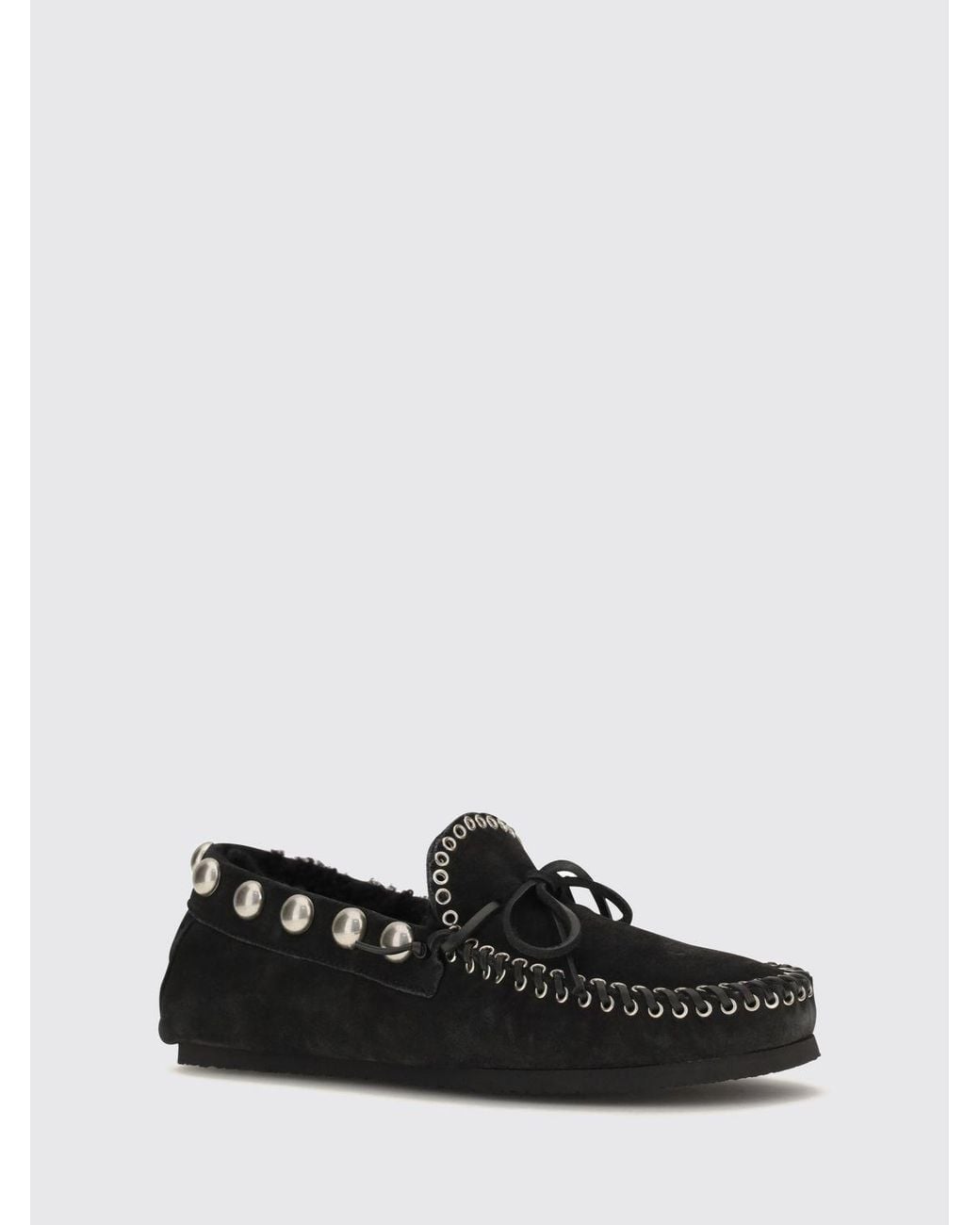 Isabel Marant White Fitza Studded Suede Loafers With Shearling Lining