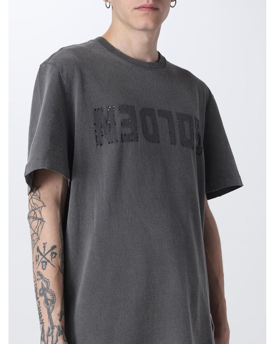 Golden Goose Deluxe Brand Gray Cotton T-shirt With Rhinestone Logo for men
