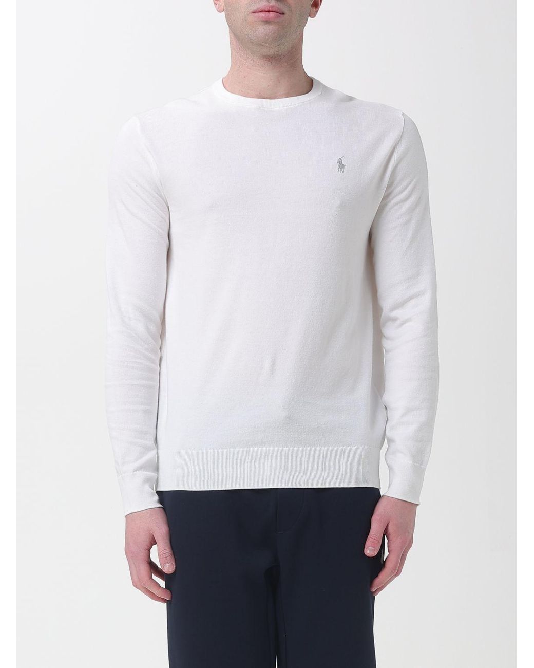 Polo Ralph Lauren White Basic Crewneck Sweater With Mini Logo for men