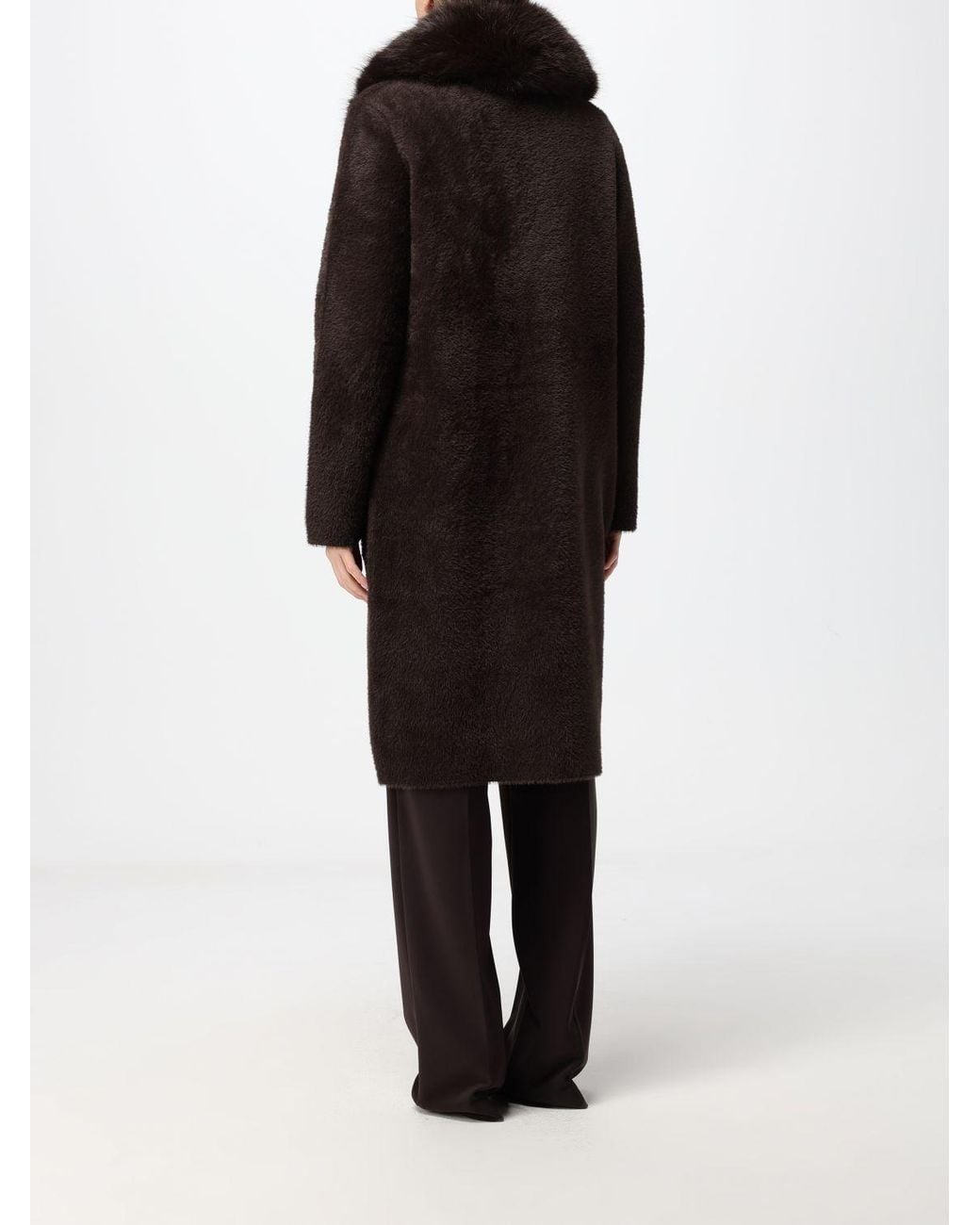 Joseph Ribkoff Black Long Faux Fur Coat With Shawl Collar