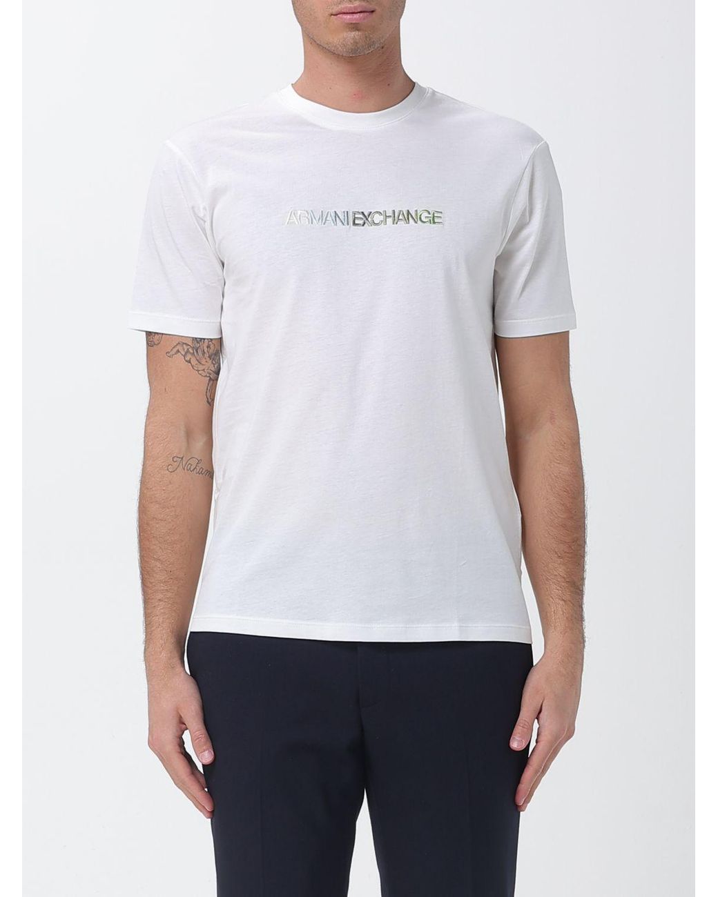 ARMANI EXCHANGE White Cotton T-Shirt With Logo for men