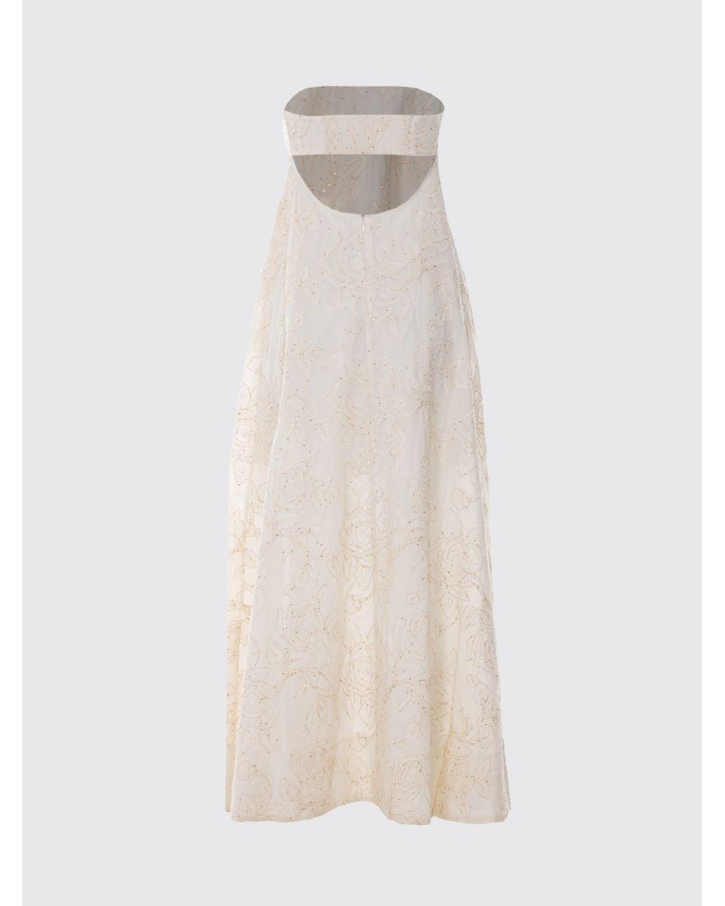 Liu Jo Natural Cotton Dress With Embroidery And Sequins