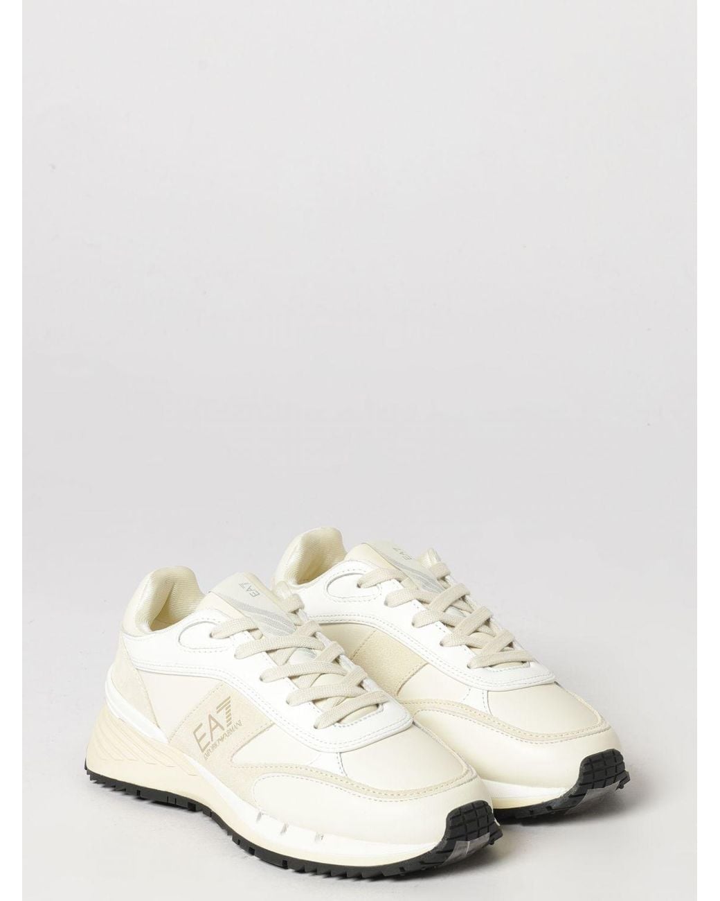 EA7 White Bicolour Leather Low Top Sneakers With Printed Logo And Serrated Sole for men