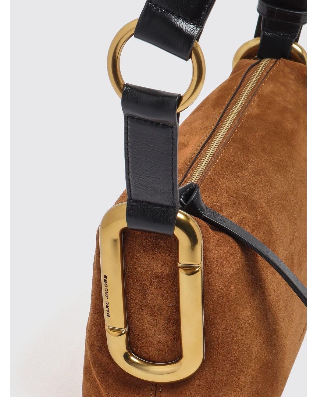 Marc Jacobs Brown Suede Leather Shoulder Bag With Metallic Double J Logo